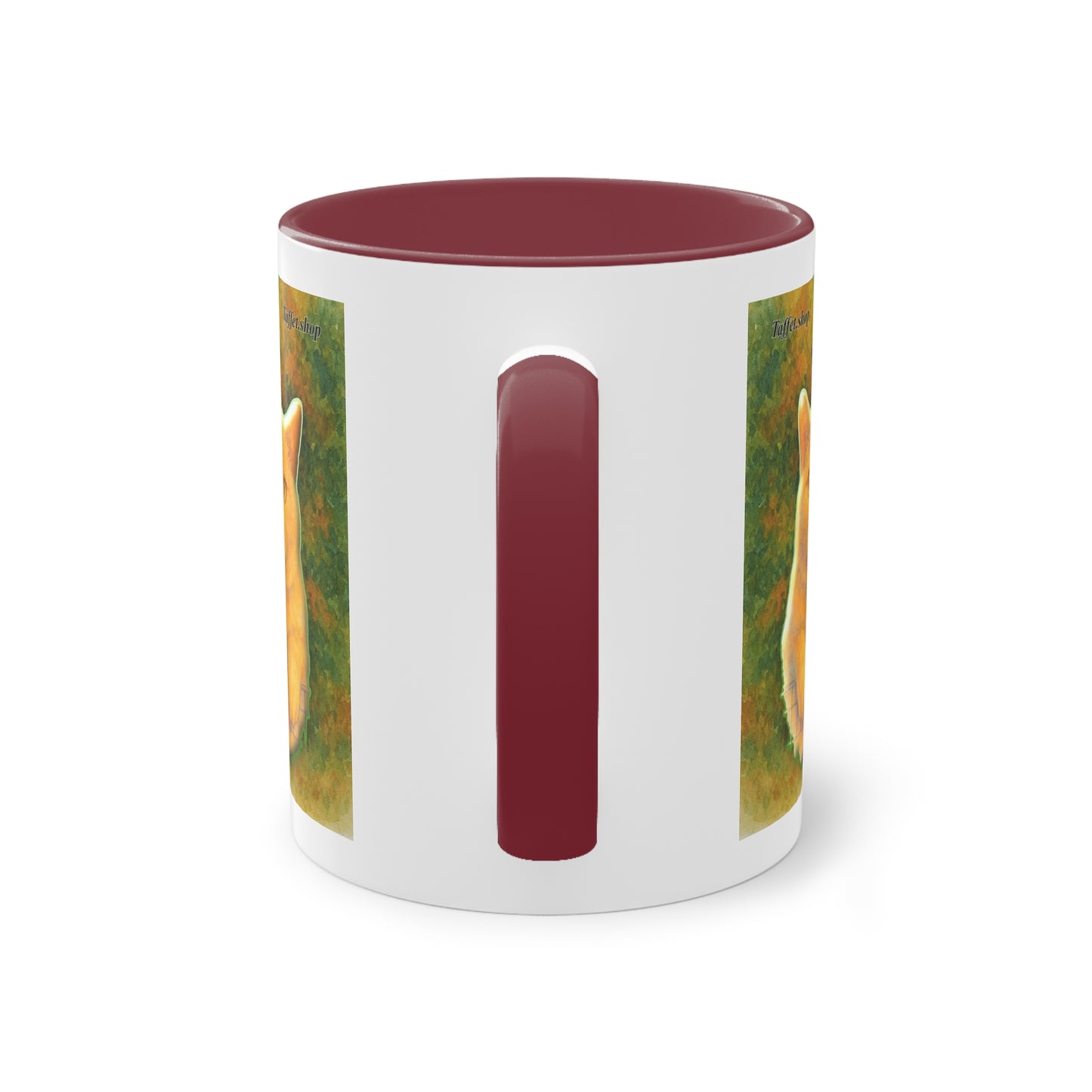 Tasse – Rote Katze mit Bäumen und blauem Himmel im Aquarell-Stil, 325 ml