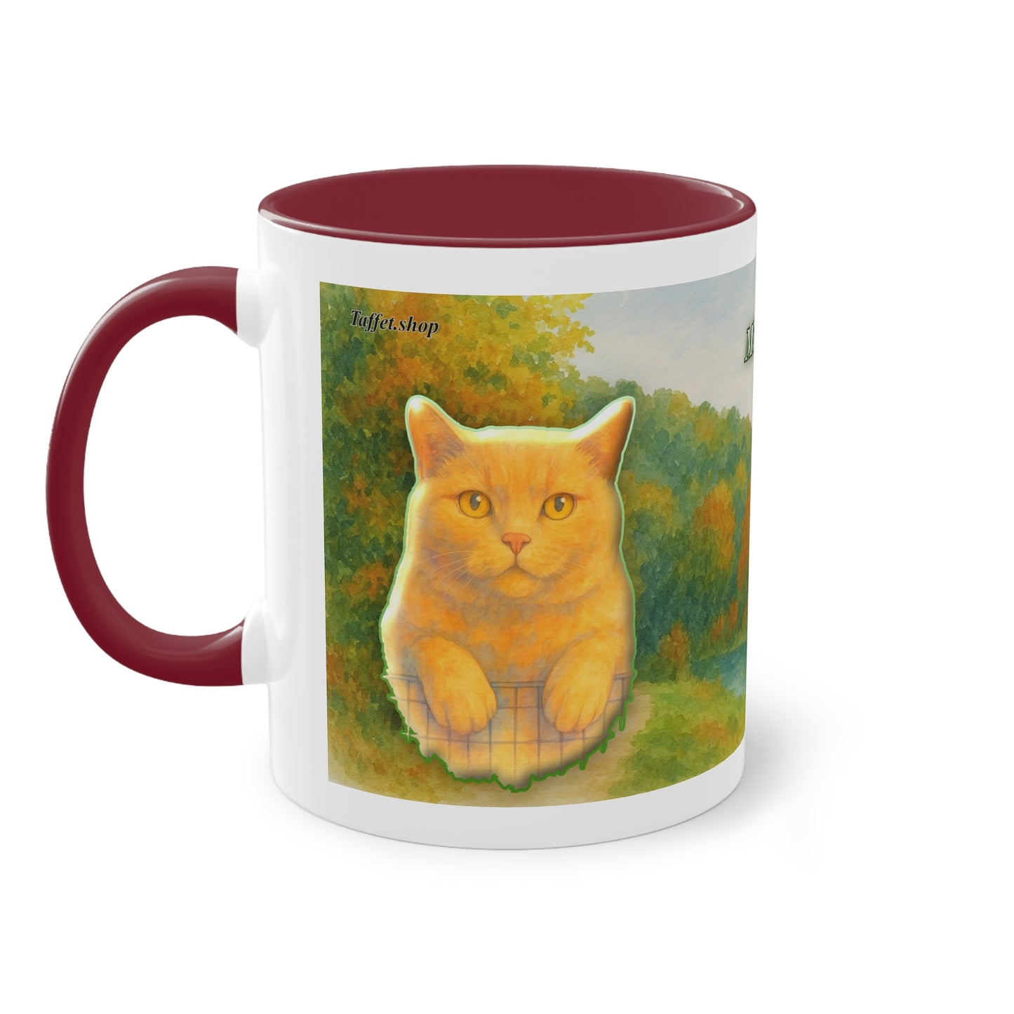 Tasse – Rote Katze mit Bäumen und blauem Himmel im Aquarell-Stil, 325 ml