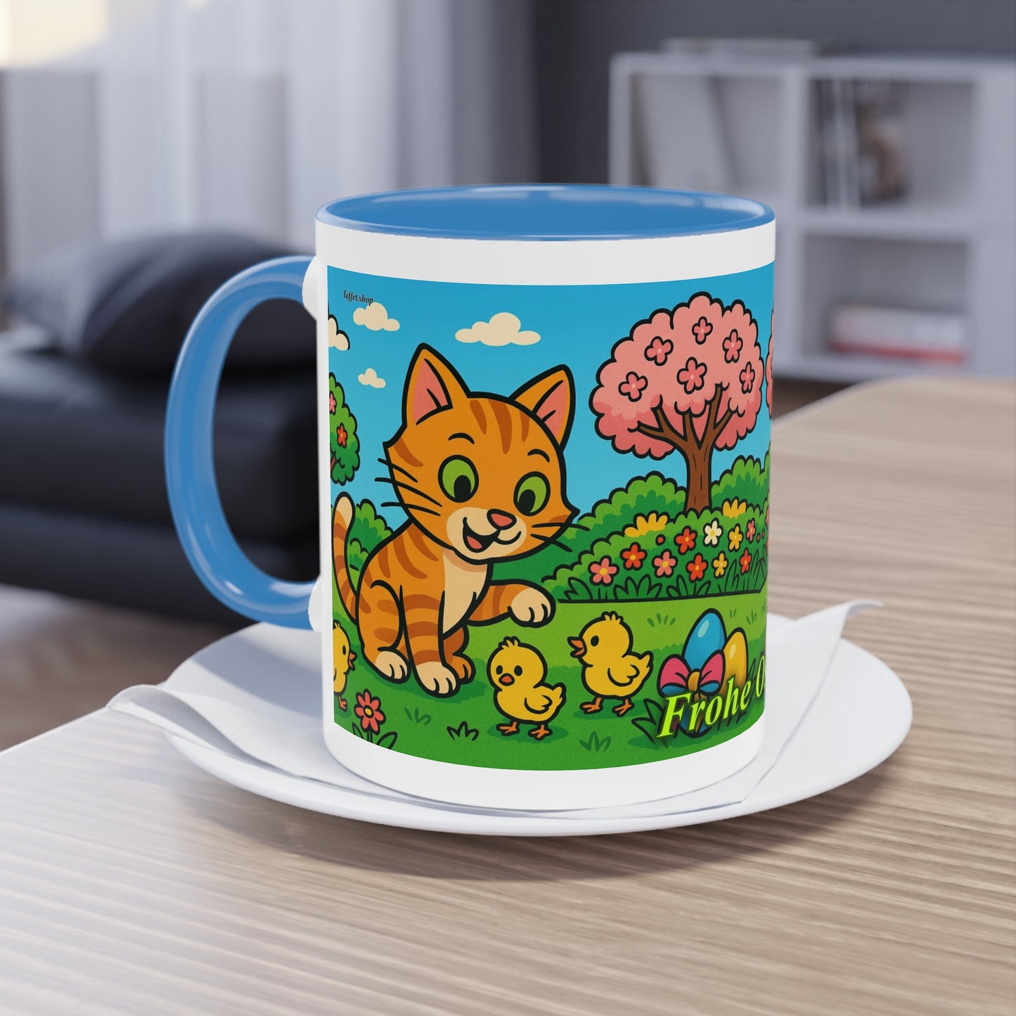 Tasse – „Katze & Küken“, Ostern/Frühling, 325 ml