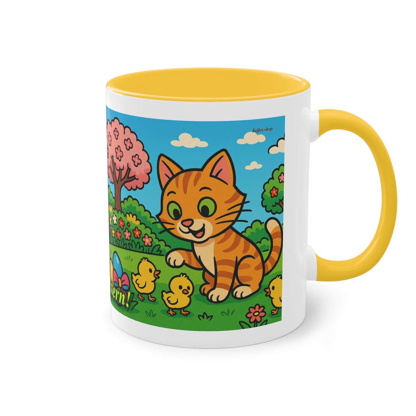 Tasse – „Katze & Küken“, Ostern/Frühling, 325 ml
