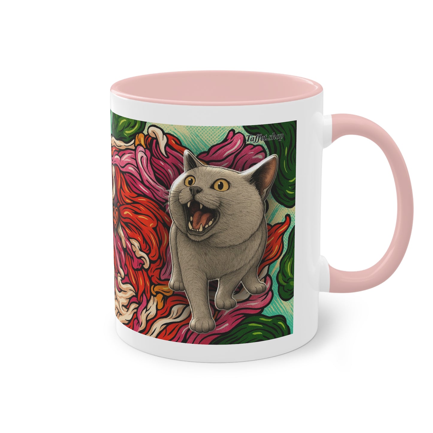 Tasse – Katze BKH/BSH mit Blume im Comic-Stil, 325 ml