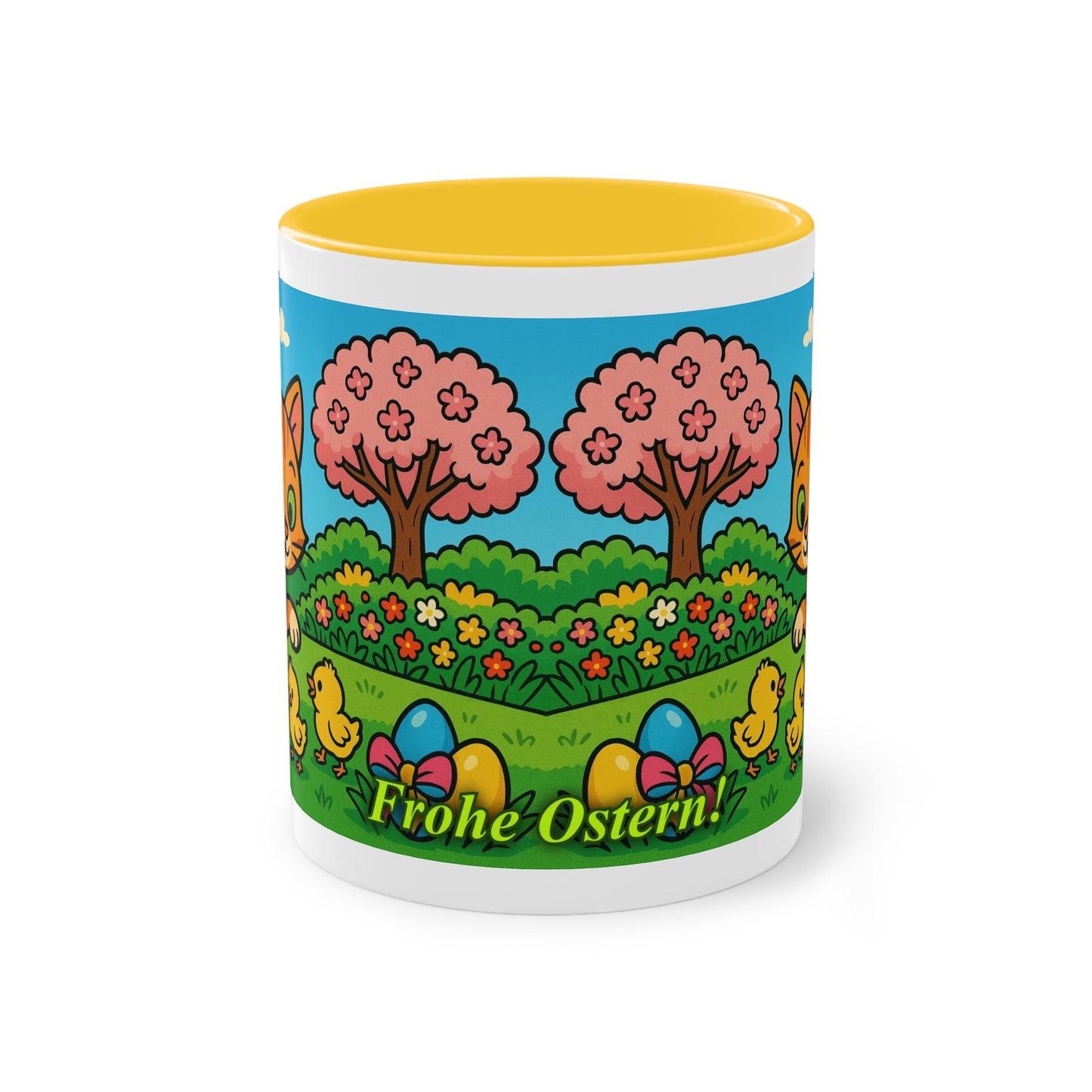 Tasse – „Katze & Küken“, Ostern/Frühling, 325 ml