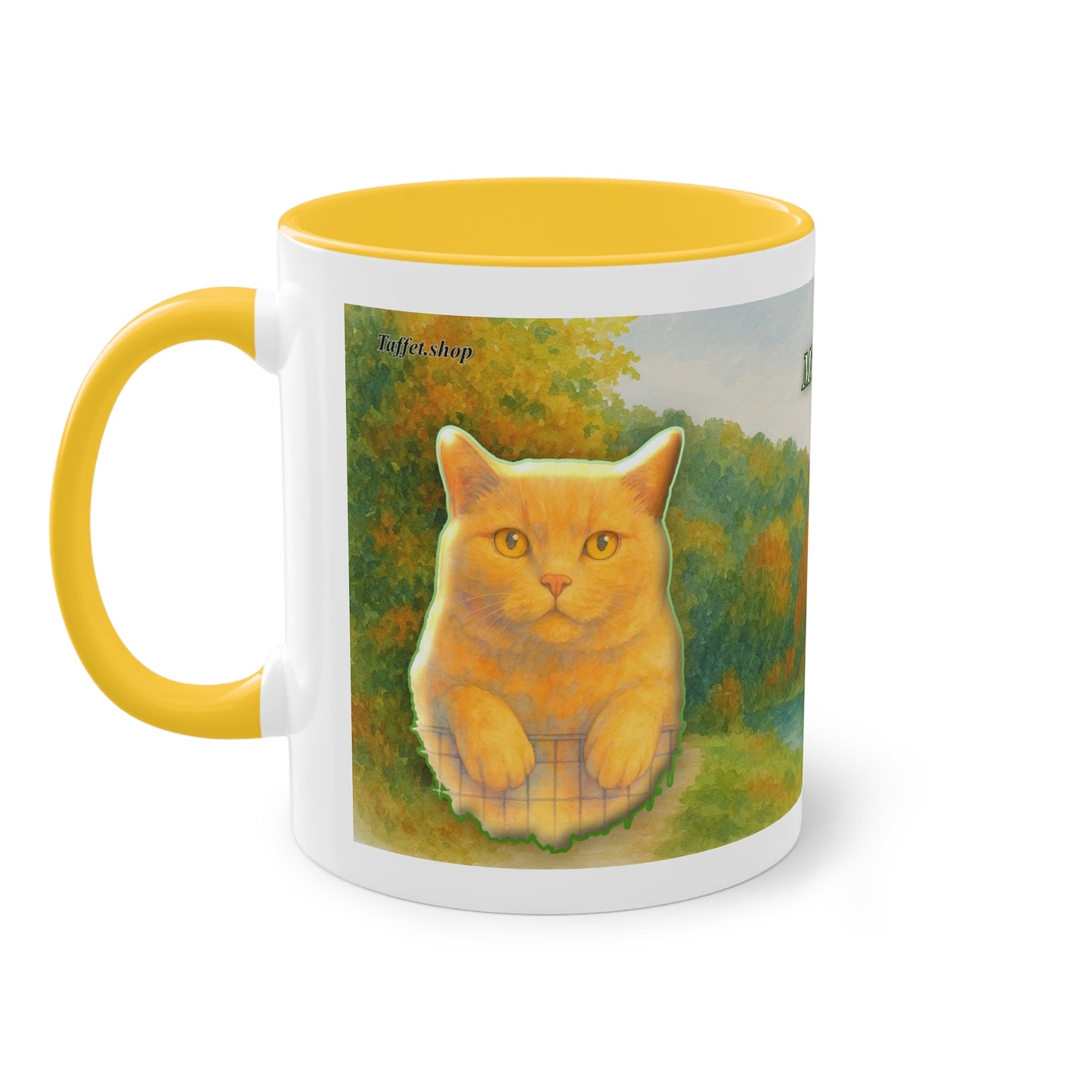 Tasse – Rote Katze mit Bäumen und blauem Himmel im Aquarell-Stil, 325 ml