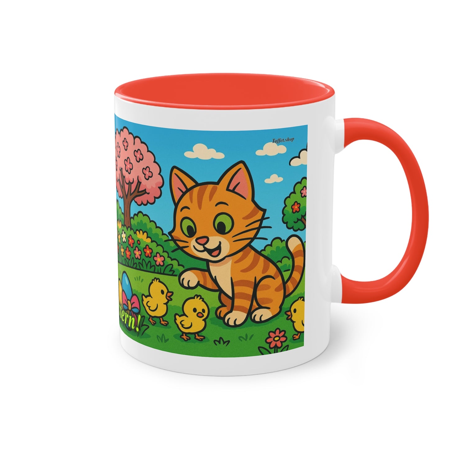 Tasse – „Katze & Küken“, Ostern/Frühling, 325 ml