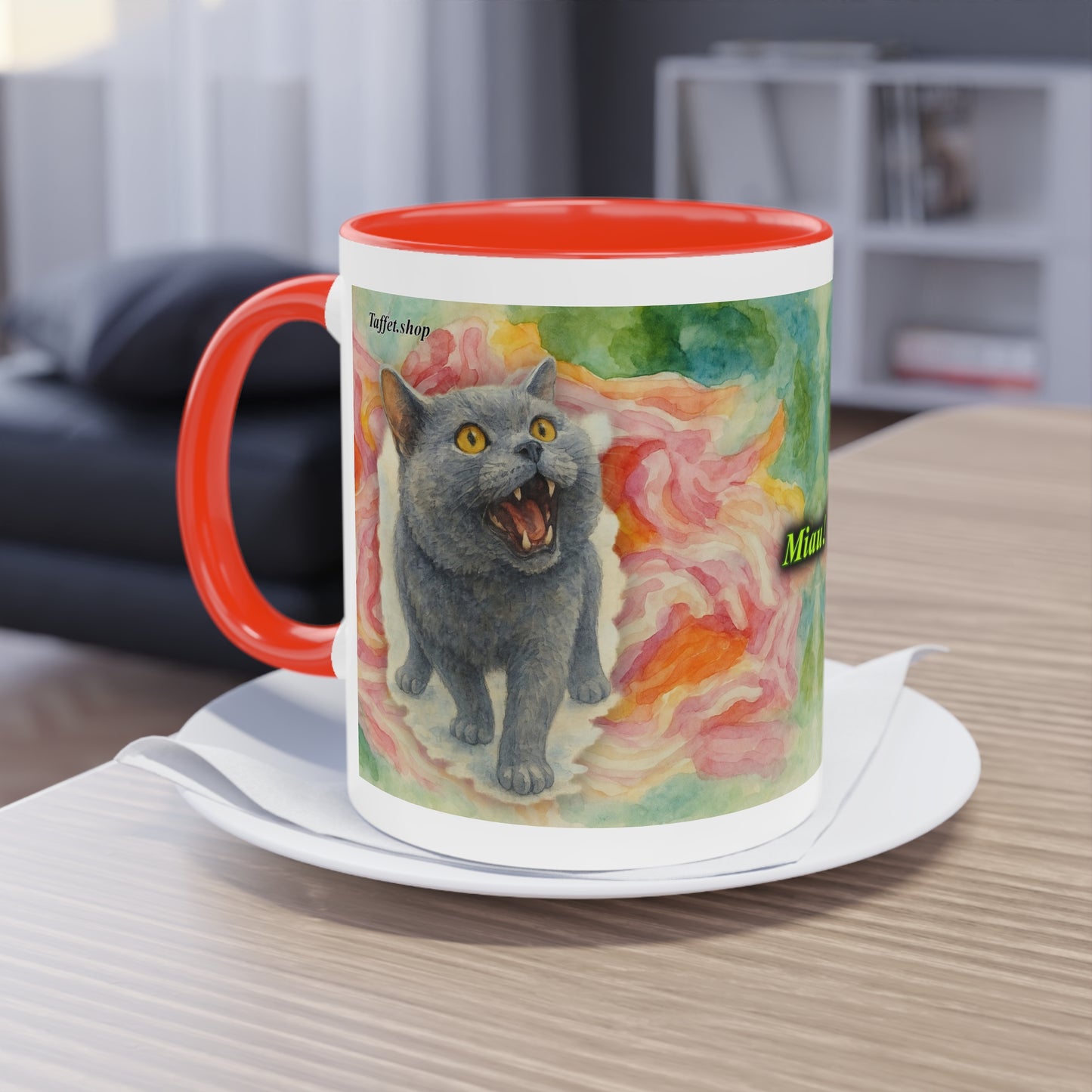 Tasse – Katze BKH/BSH mit Blume im Aquarell-Stil, 325 ml