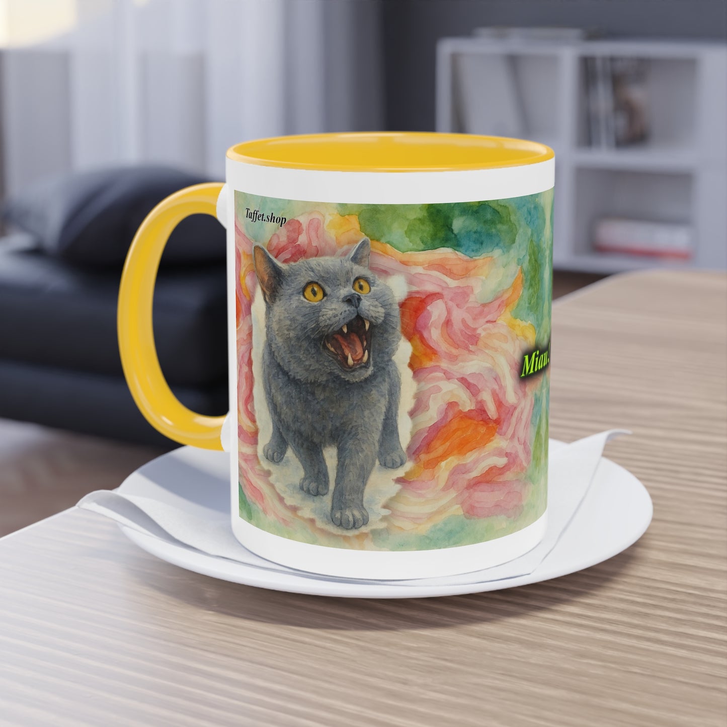 Tasse – Katze BKH/BSH mit Blume im Aquarell-Stil, 325 ml