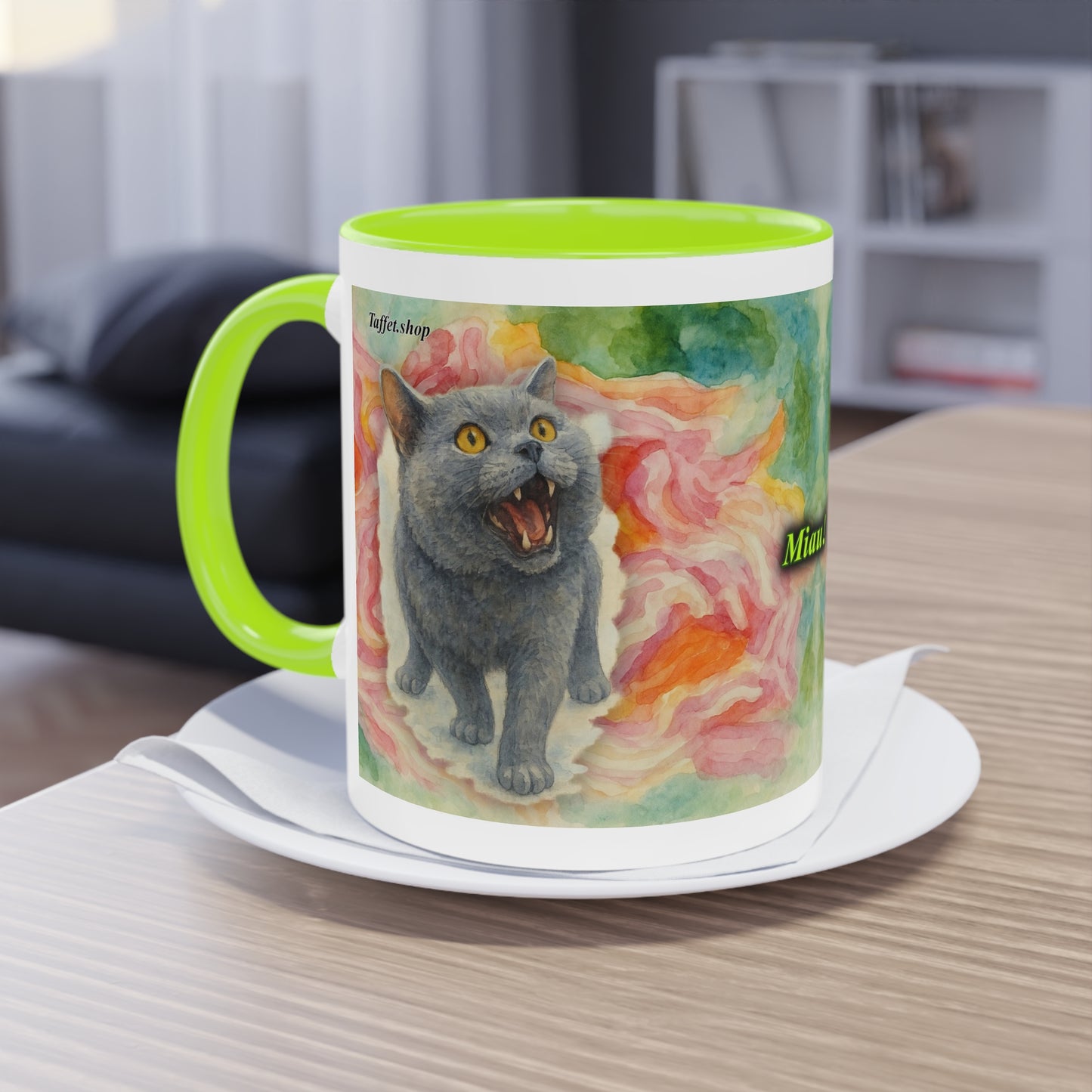 Tasse – Katze BKH/BSH mit Blume im Aquarell-Stil, 325 ml