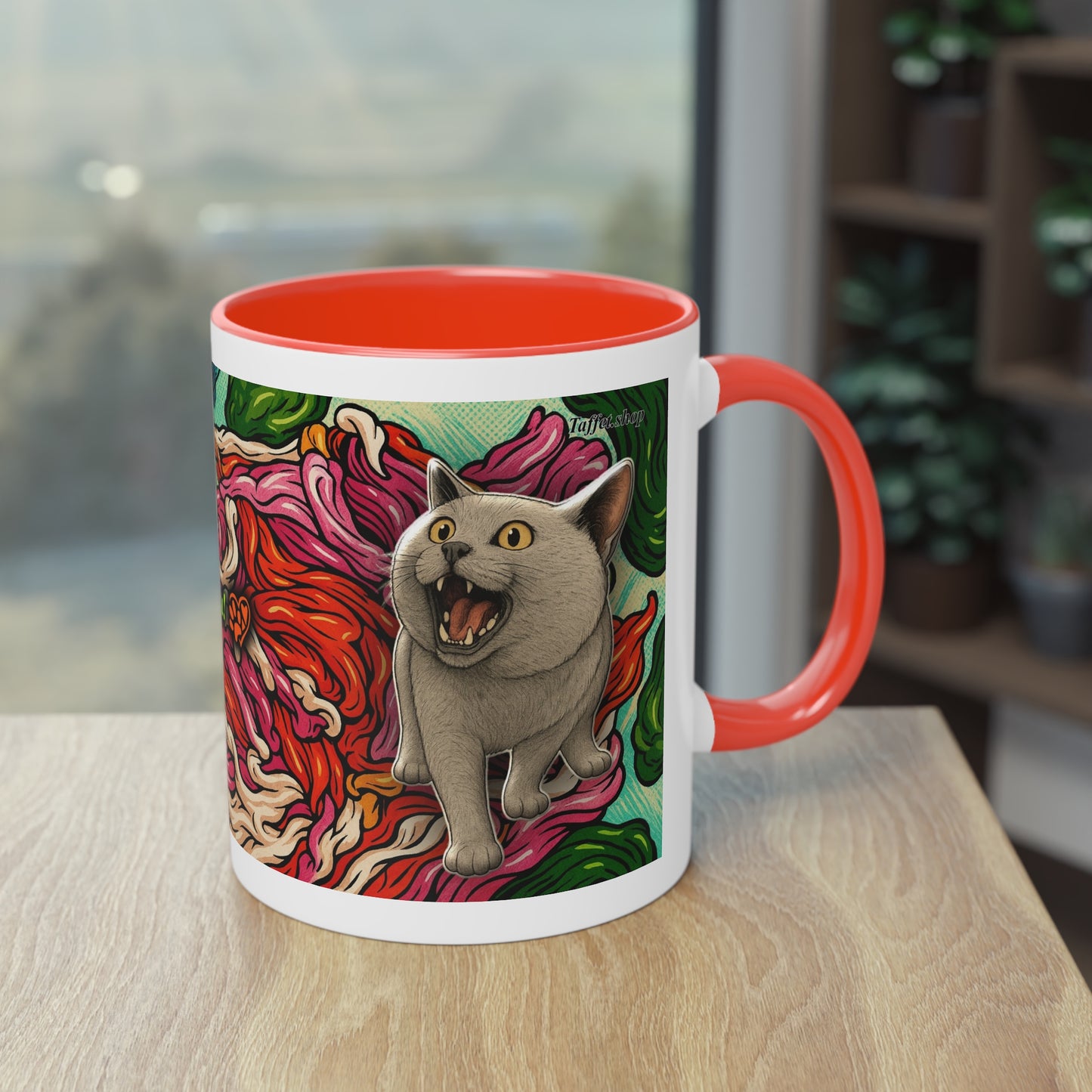 Tasse – Katze BKH/BSH mit Blume im Comic-Stil, 325 ml