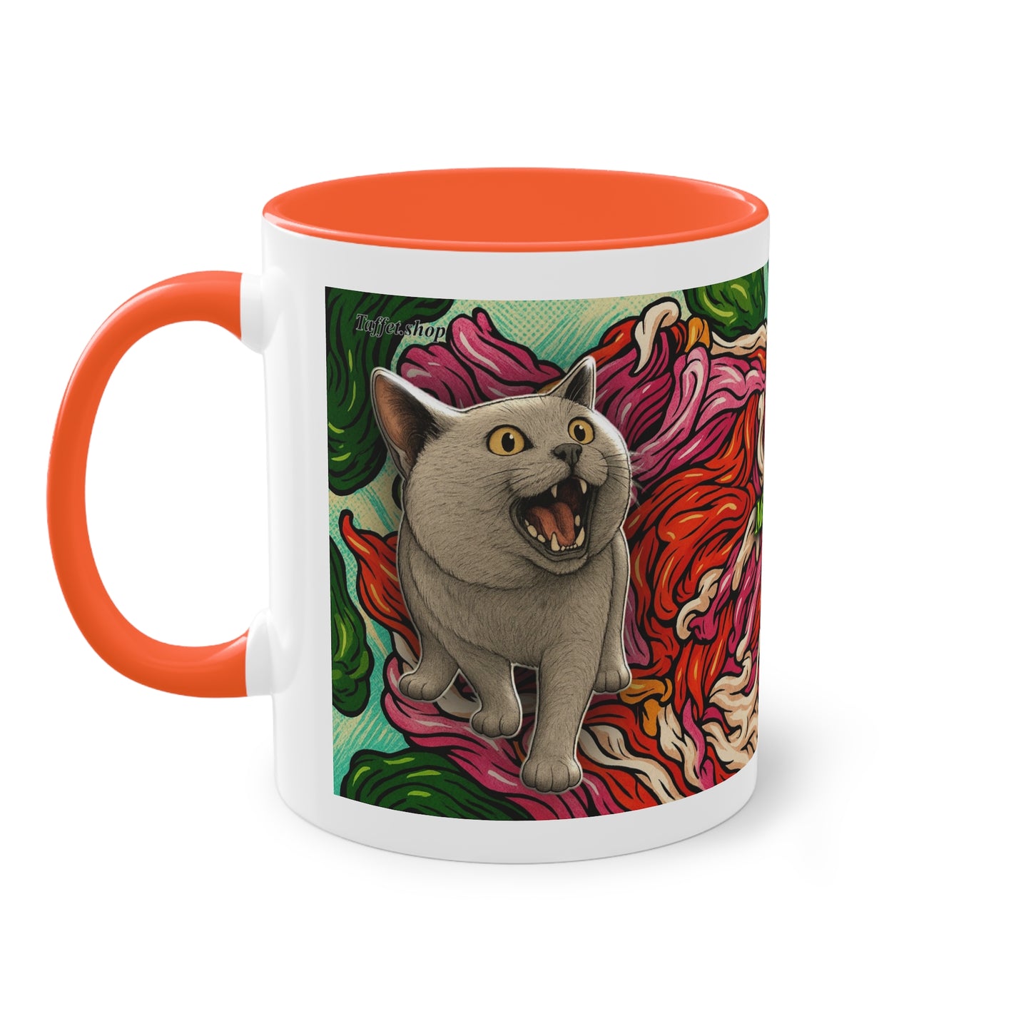 Tasse – Katze BKH/BSH mit Blume im Comic-Stil, 325 ml