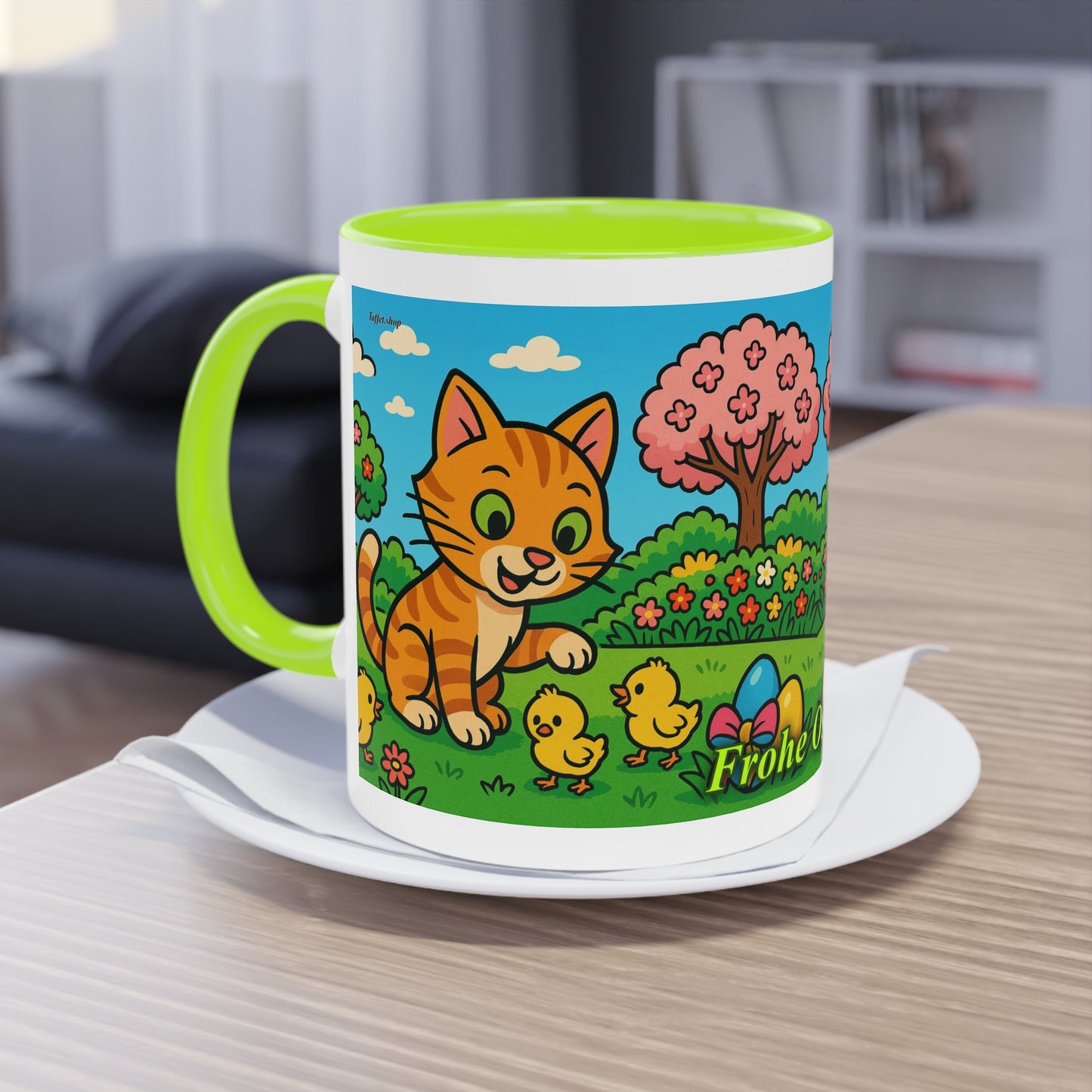 Tasse – „Katze & Küken“, Ostern/Frühling, 325 ml