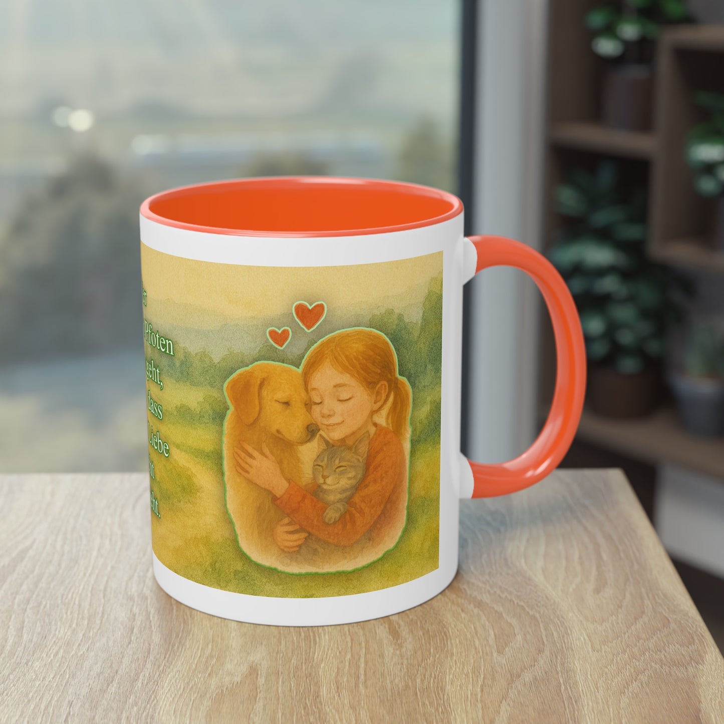 Animal protection mug: Love between Girl, Dog & Cat