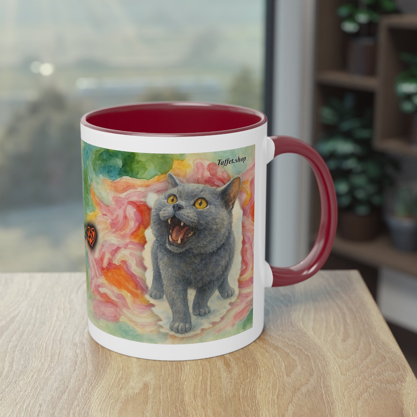 Tasse – Katze BKH/BSH mit Blume im Aquarell-Stil, 325 ml