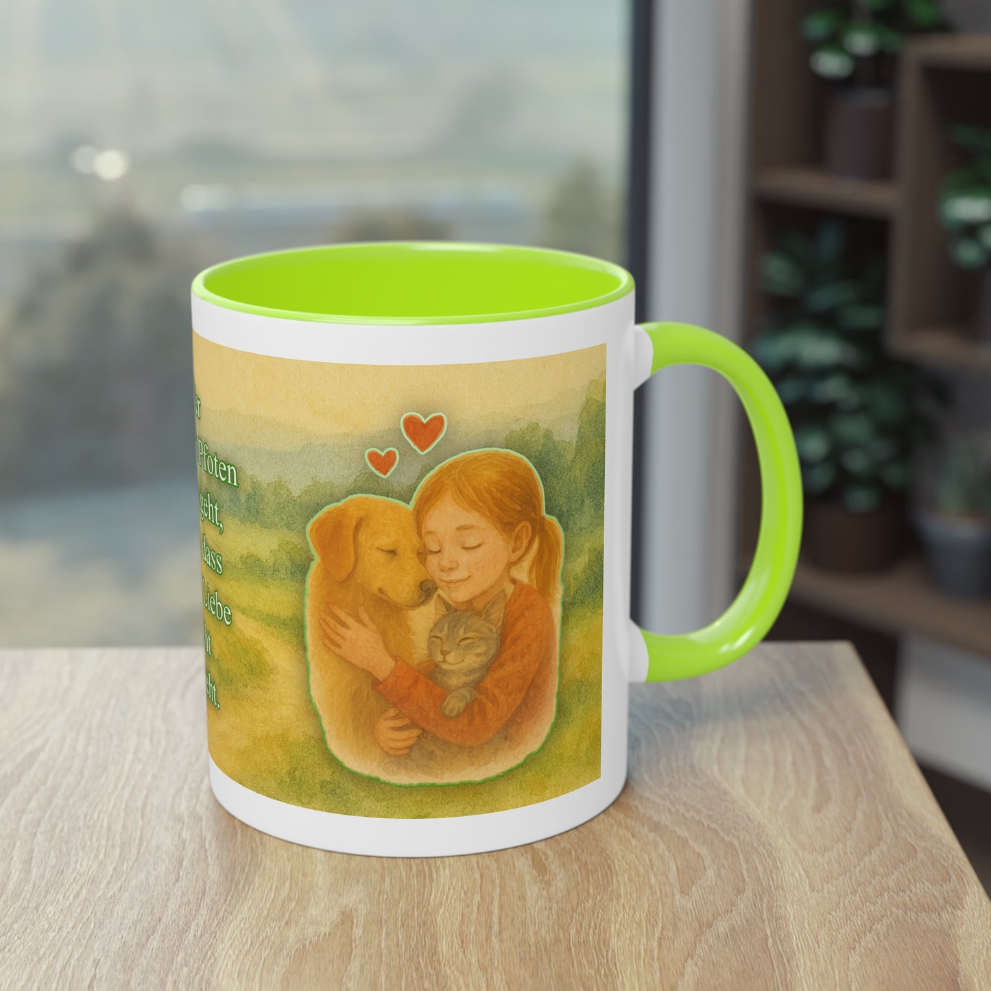 Animal protection mug: Love between Girl, Dog & Cat