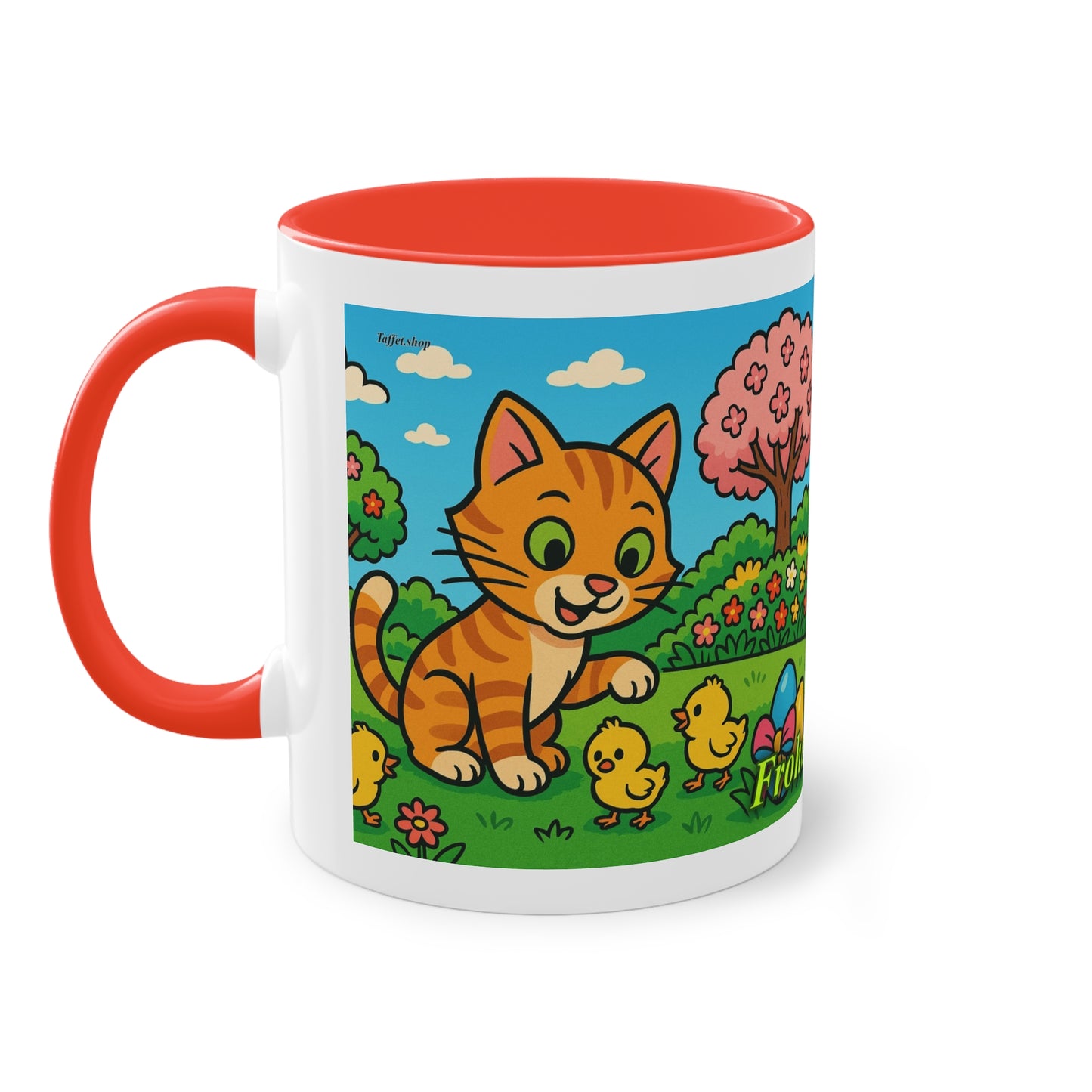 Tasse – „Katze & Küken“, Ostern/Frühling, 325 ml