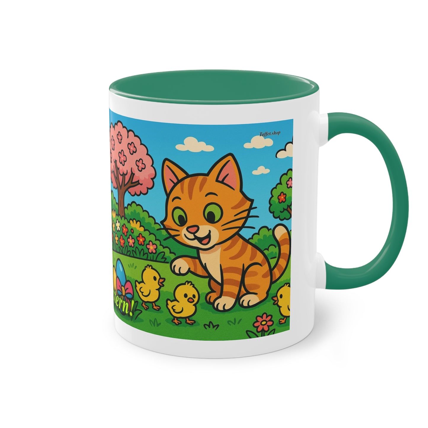 Tasse – „Katze & Küken“, Ostern/Frühling, 325 ml