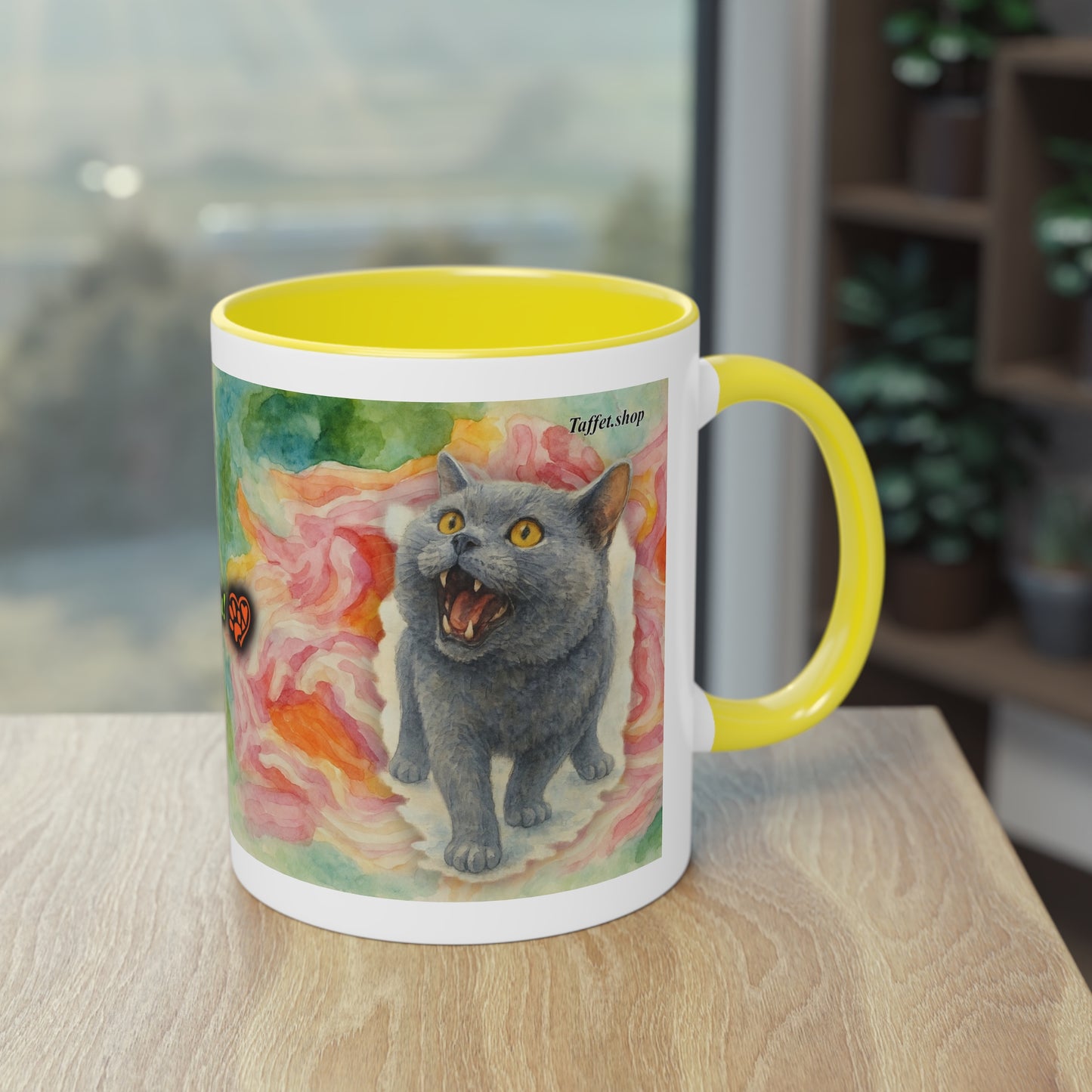 Tasse – Katze BKH/BSH mit Blume im Aquarell-Stil, 325 ml