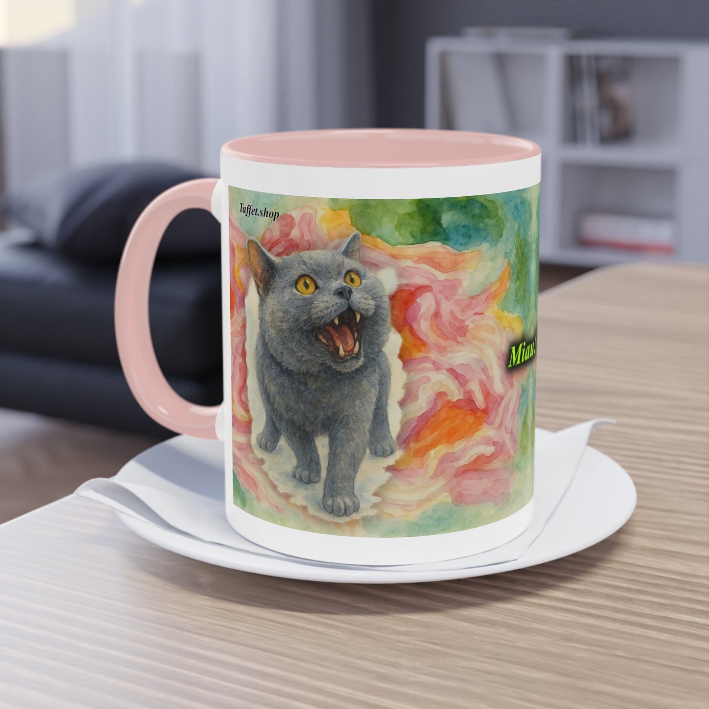 Tasse – Katze BKH/BSH mit Blume im Aquarell-Stil, 325 ml