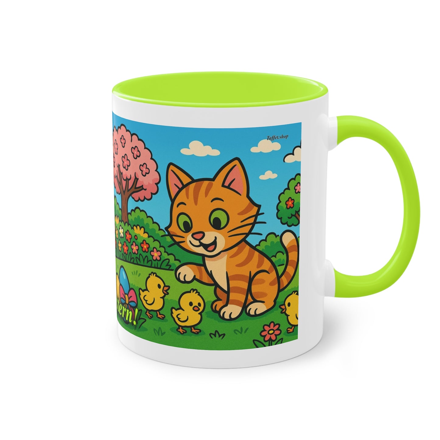 Tasse – „Katze & Küken“, Ostern/Frühling, 325 ml