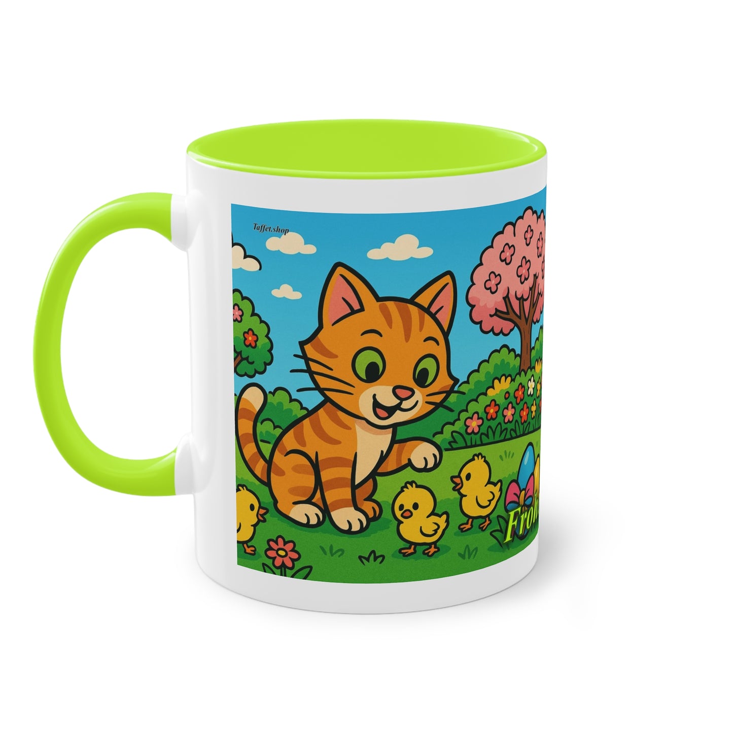 Tasse – „Katze & Küken“, Ostern/Frühling, 325 ml