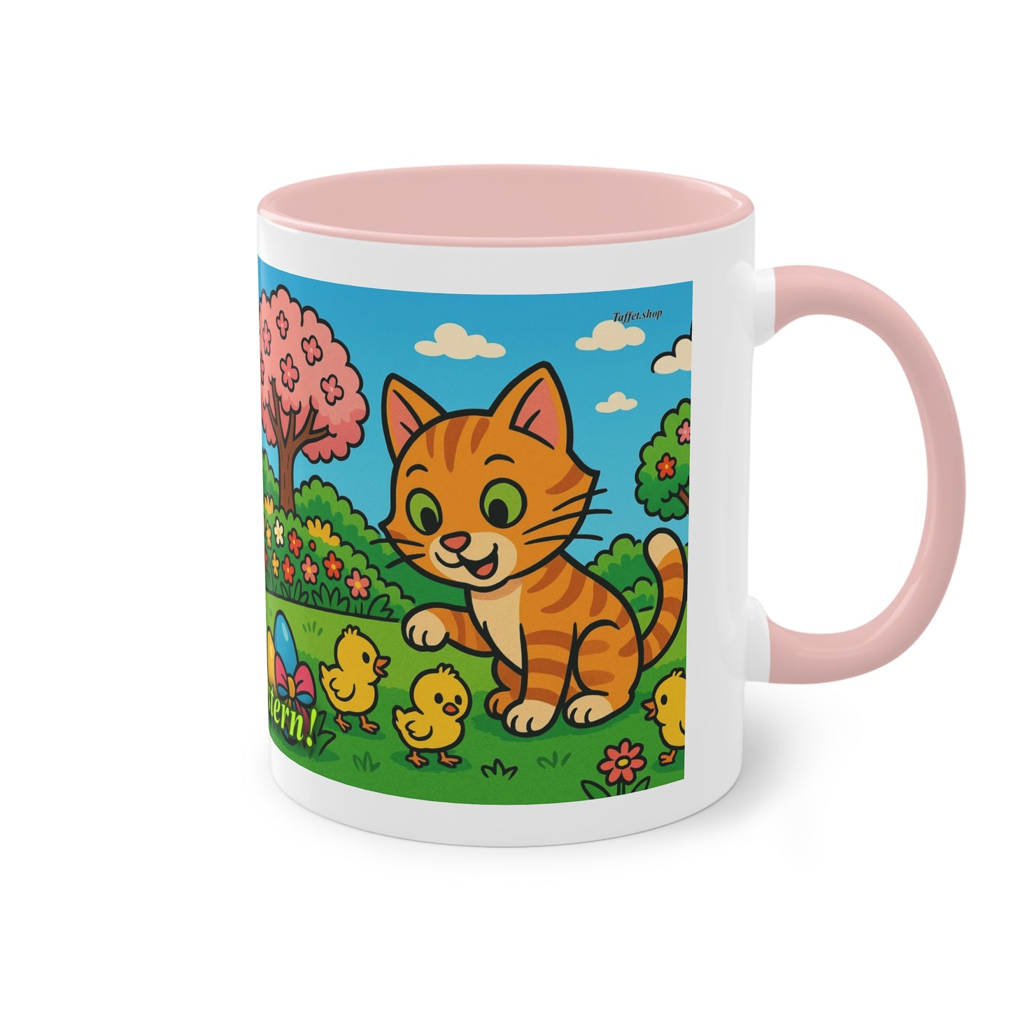 Tasse – „Katze & Küken“, Ostern/Frühling, 325 ml