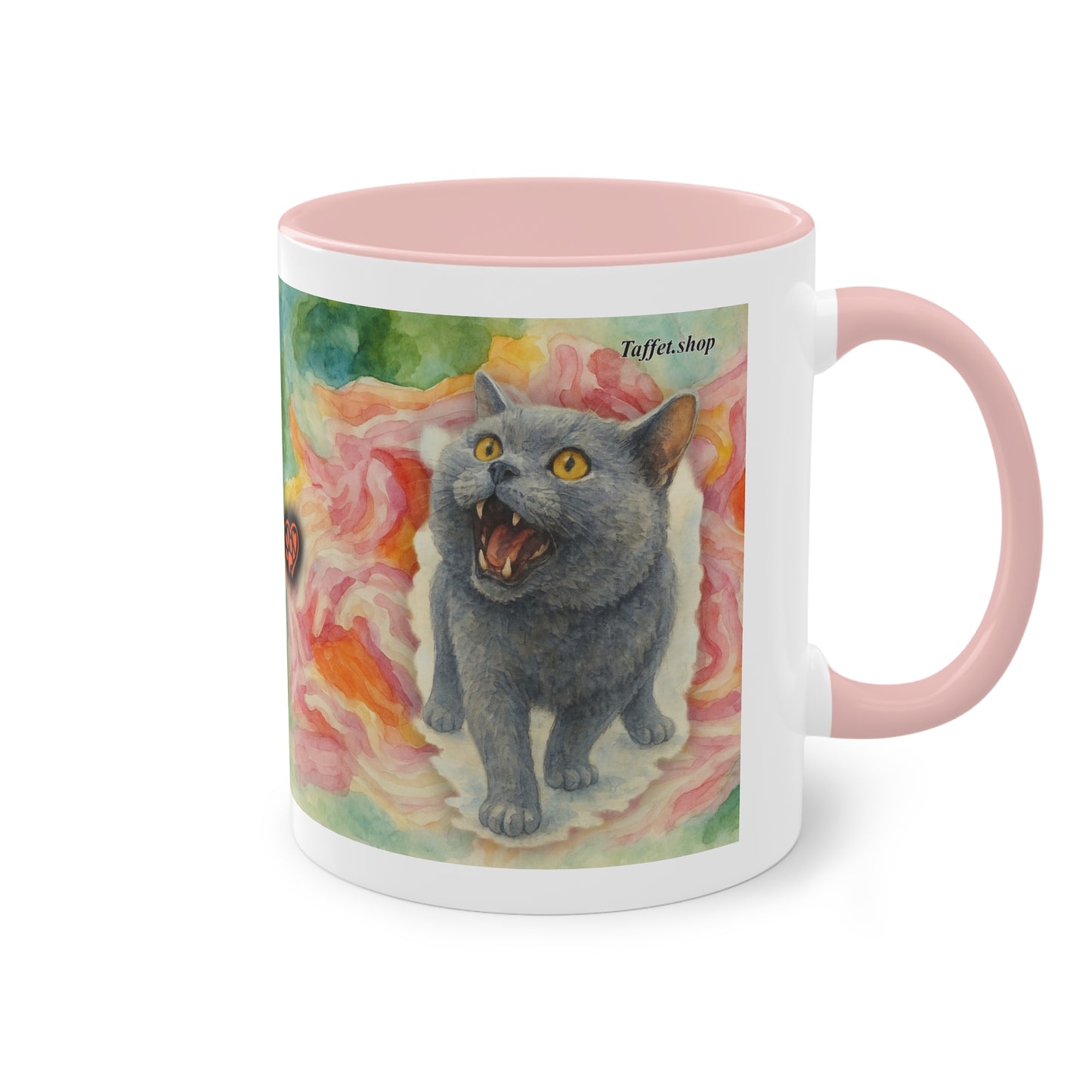 Tasse – Katze BKH/BSH mit Blume im Aquarell-Stil, 325 ml