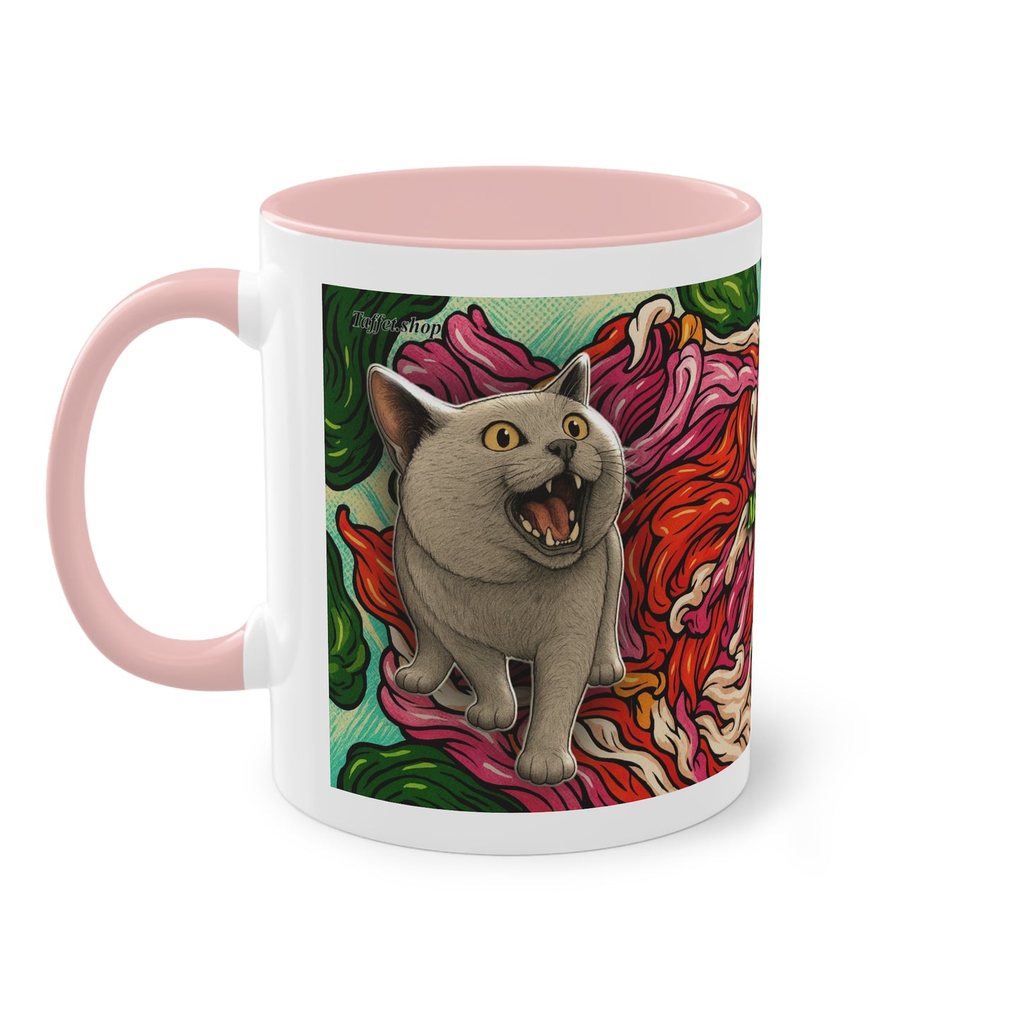 Tasse – Katze BKH/BSH mit Blume im Comic-Stil, 325 ml