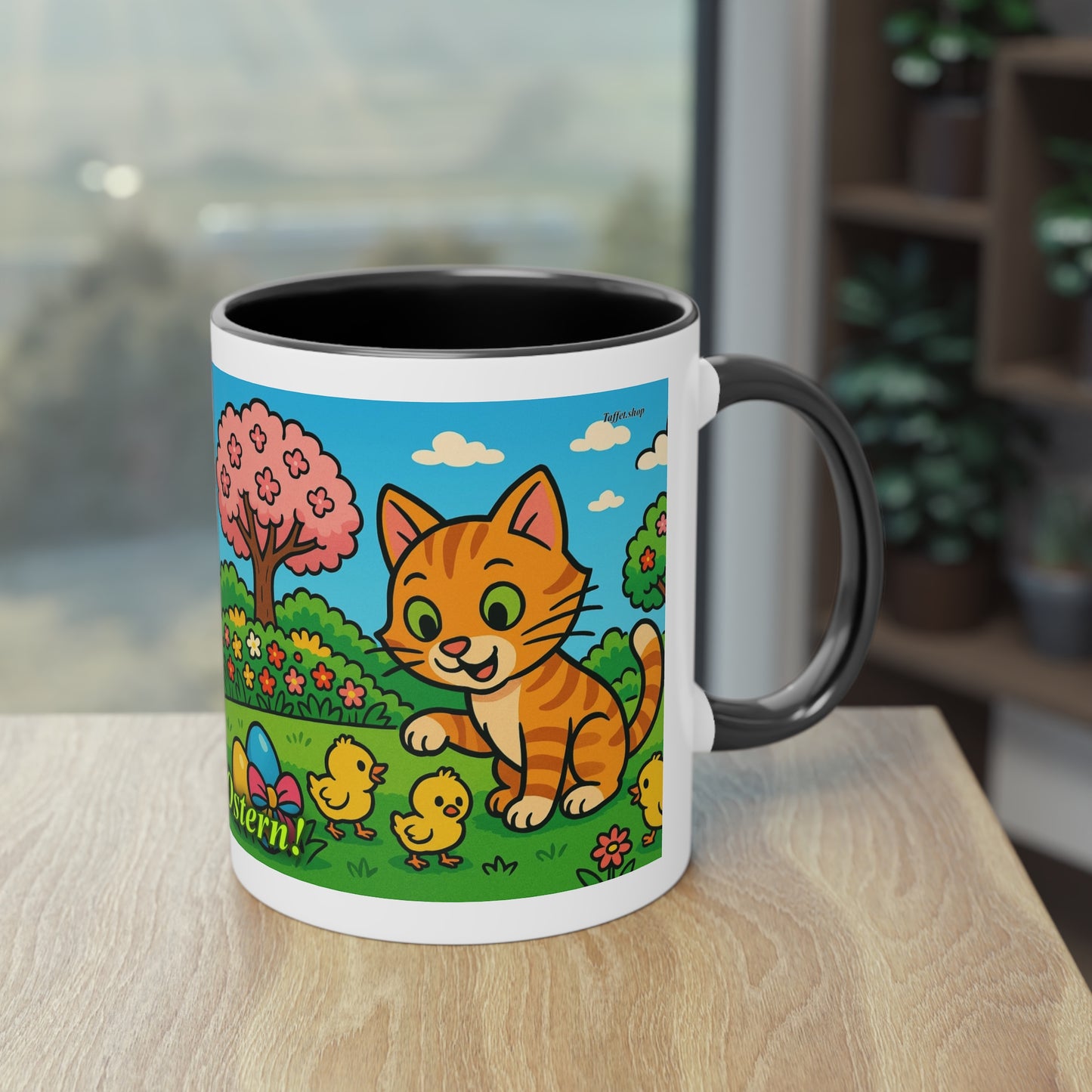 Tasse – „Katze & Küken“, Ostern/Frühling, 325 ml
