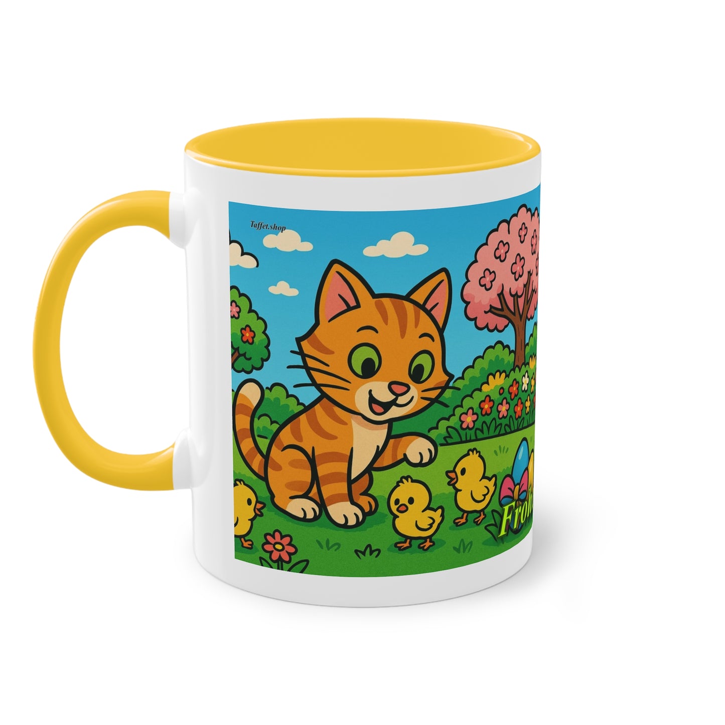 Tasse – „Katze & Küken“, Ostern/Frühling, 325 ml