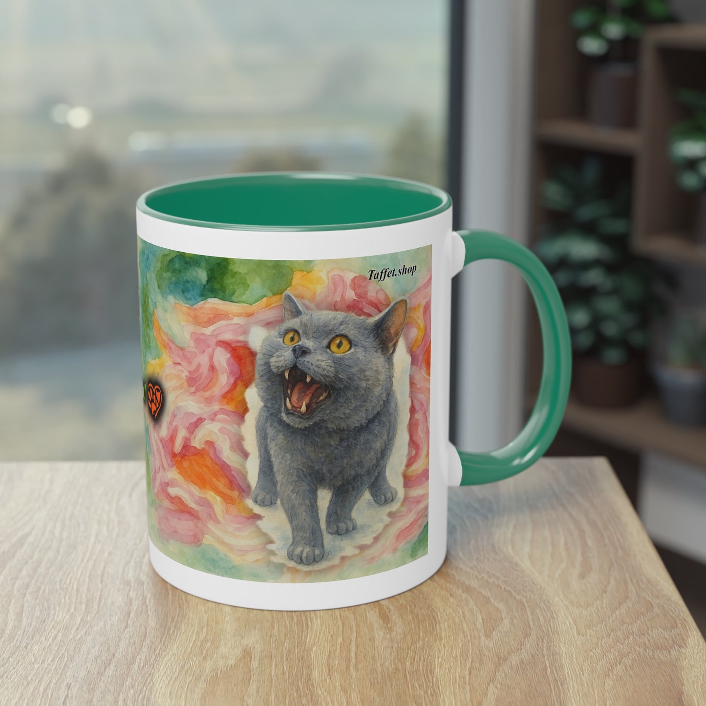 Tasse – Katze BKH/BSH mit Blume im Aquarell-Stil, 325 ml