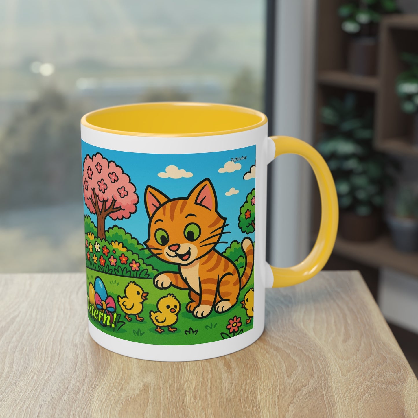 Tasse – „Katze & Küken“, Ostern/Frühling, 325 ml