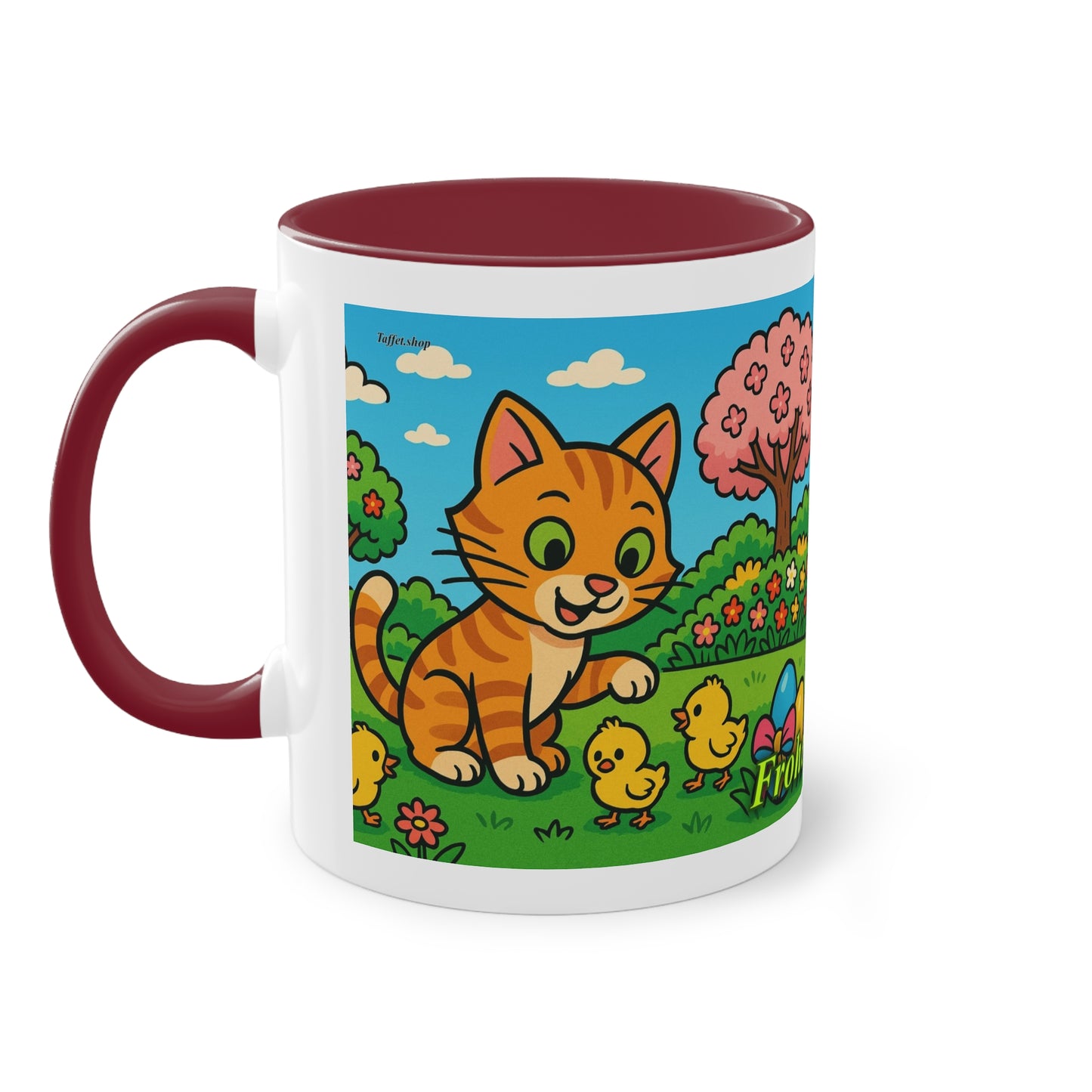 Tasse – „Katze & Küken“, Ostern/Frühling, 325 ml