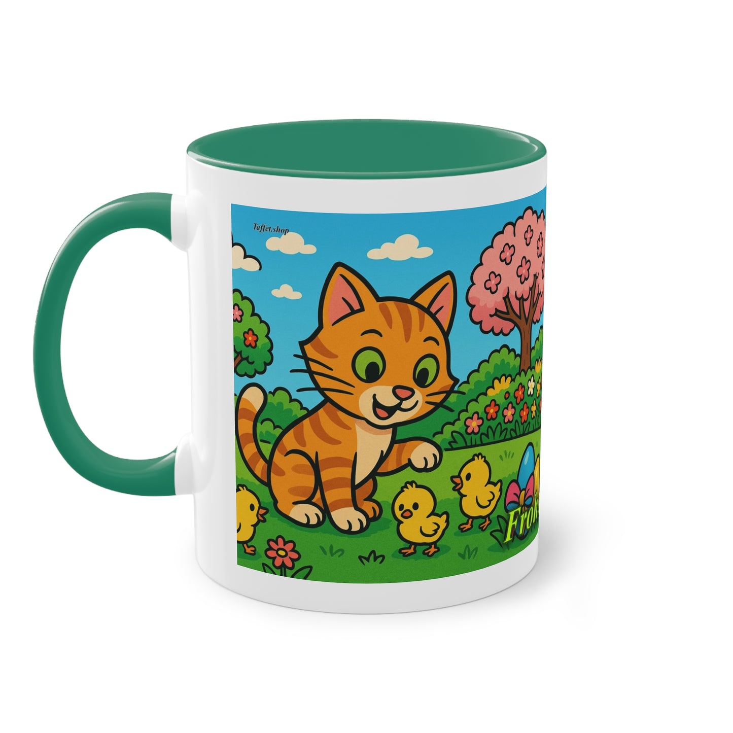 Tasse – „Katze & Küken“, Ostern/Frühling, 325 ml