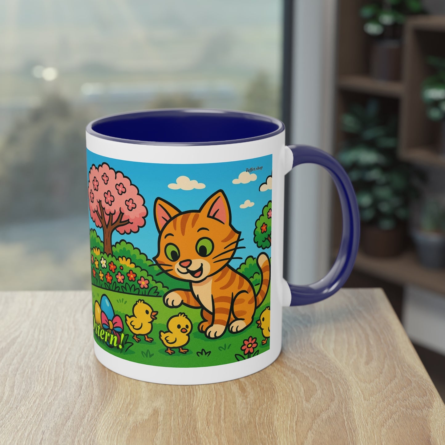 Tasse – „Katze & Küken“, Ostern/Frühling, 325 ml