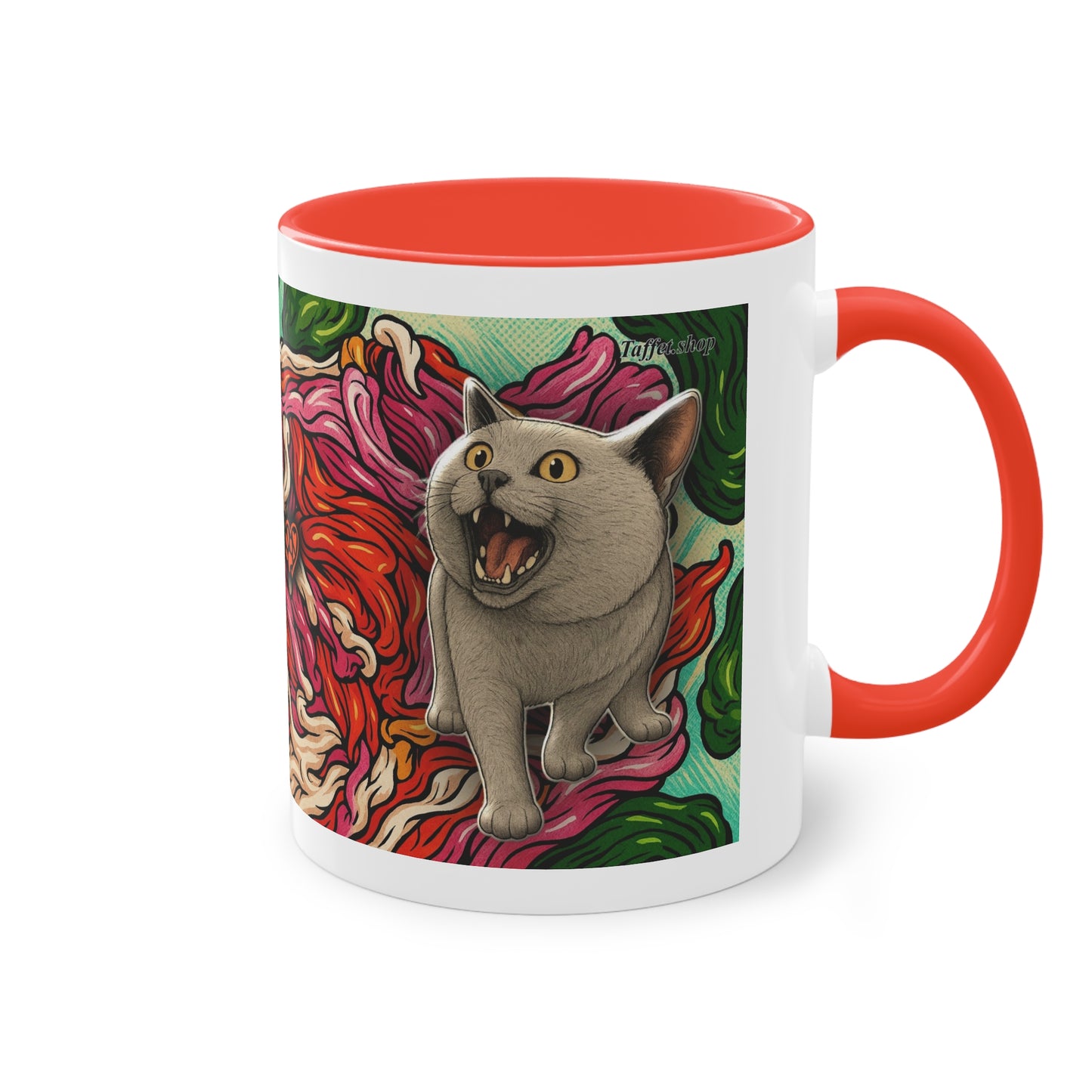 Tasse – Katze BKH/BSH mit Blume im Comic-Stil, 325 ml