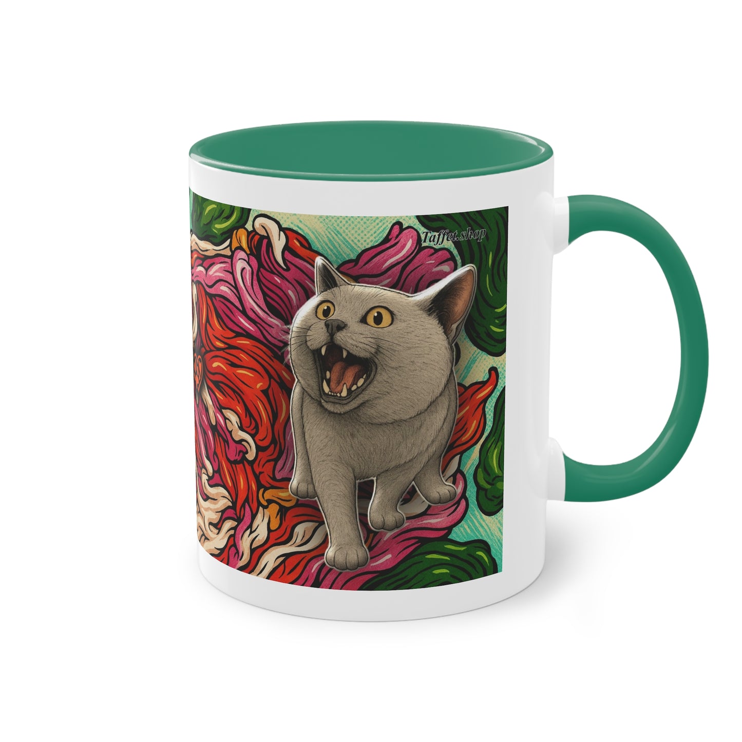 Tasse – Katze BKH/BSH mit Blume im Comic-Stil, 325 ml