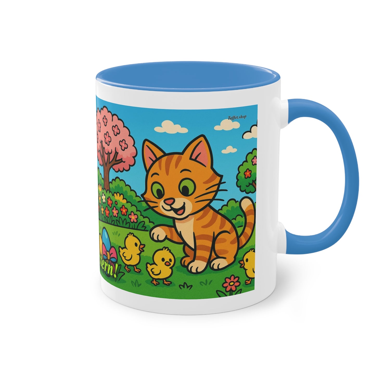 Tasse – „Katze & Küken“, Ostern/Frühling, 325 ml