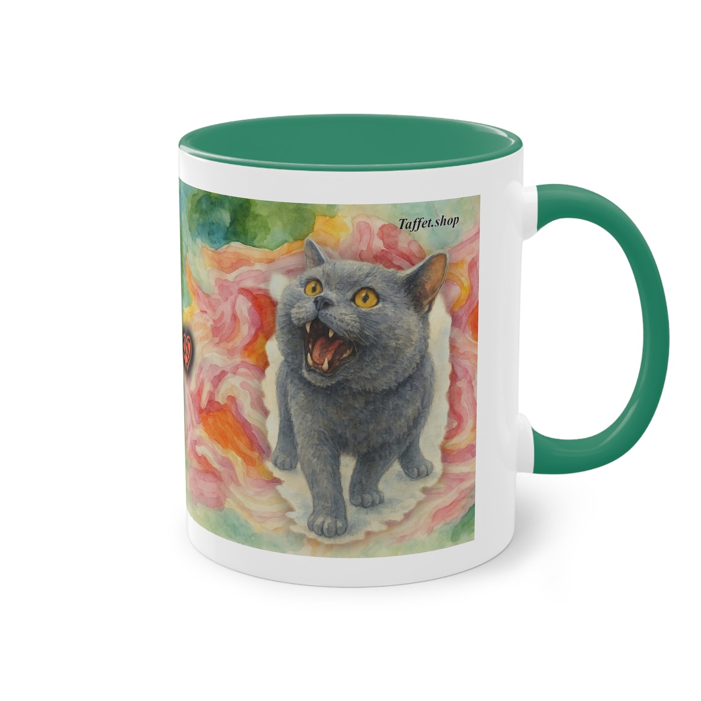 Tasse – Katze BKH/BSH mit Blume im Aquarell-Stil, 325 ml