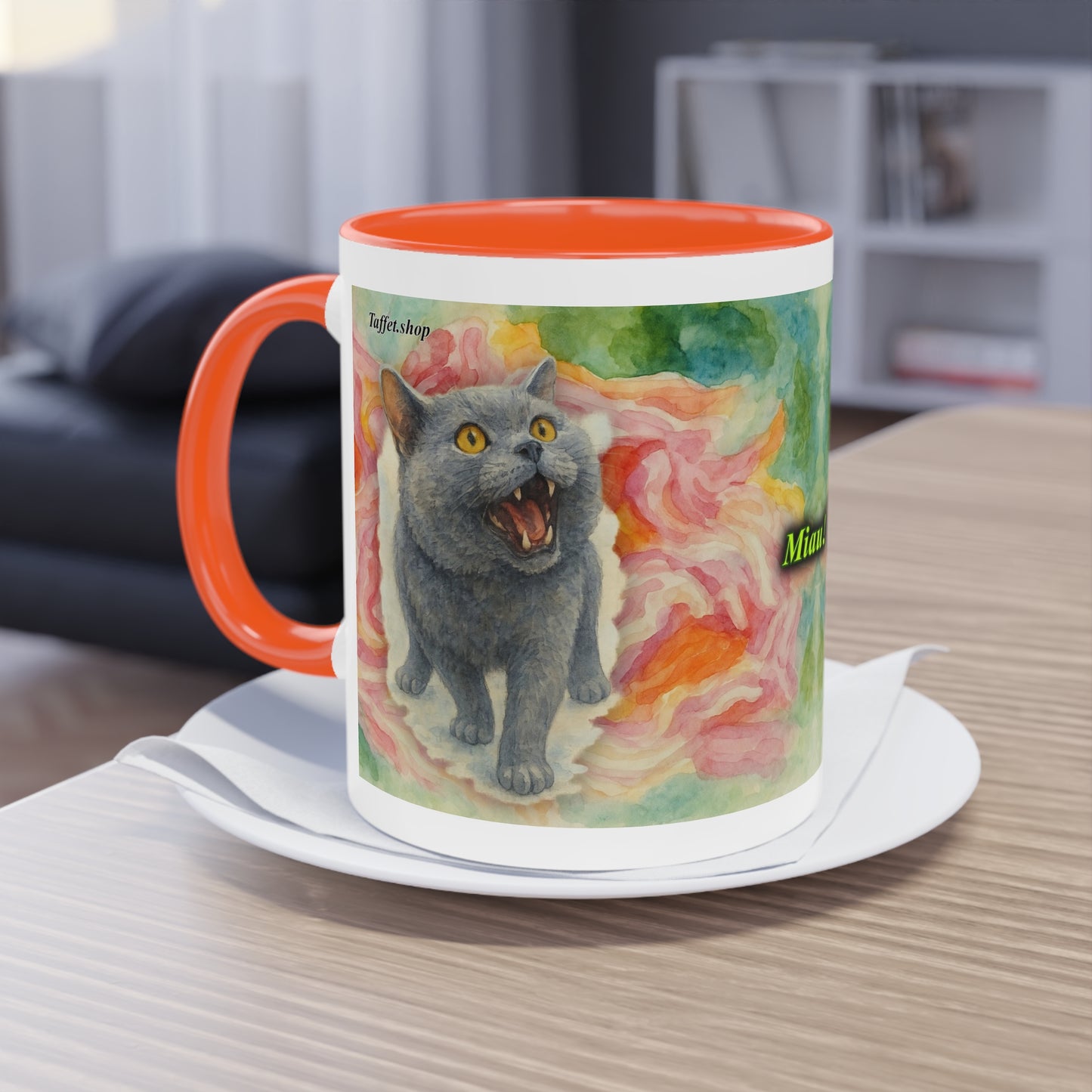 Tasse – Katze BKH/BSH mit Blume im Aquarell-Stil, 325 ml
