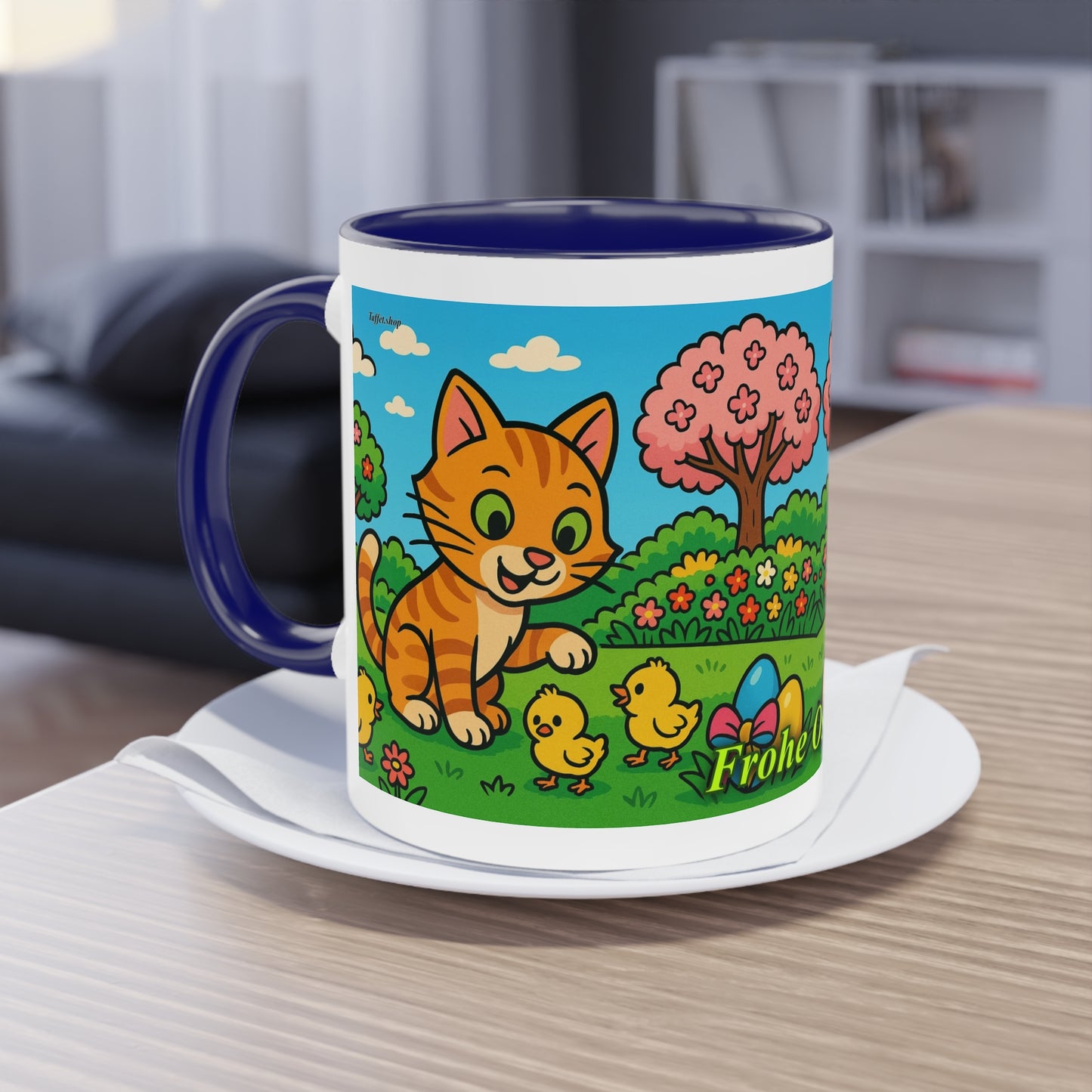 Tasse – „Katze & Küken“, Ostern/Frühling, 325 ml
