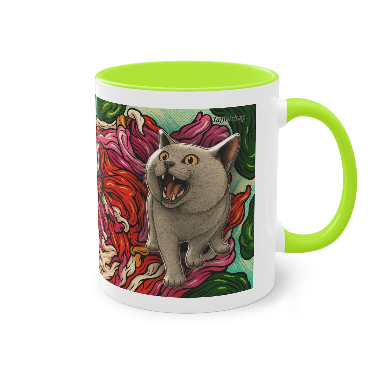 Tasse – Katze BKH/BSH mit Blume im Comic-Stil, 325 ml