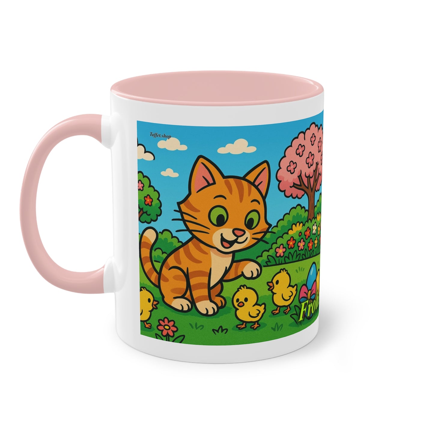 Tasse – „Katze & Küken“, Ostern/Frühling, 325 ml