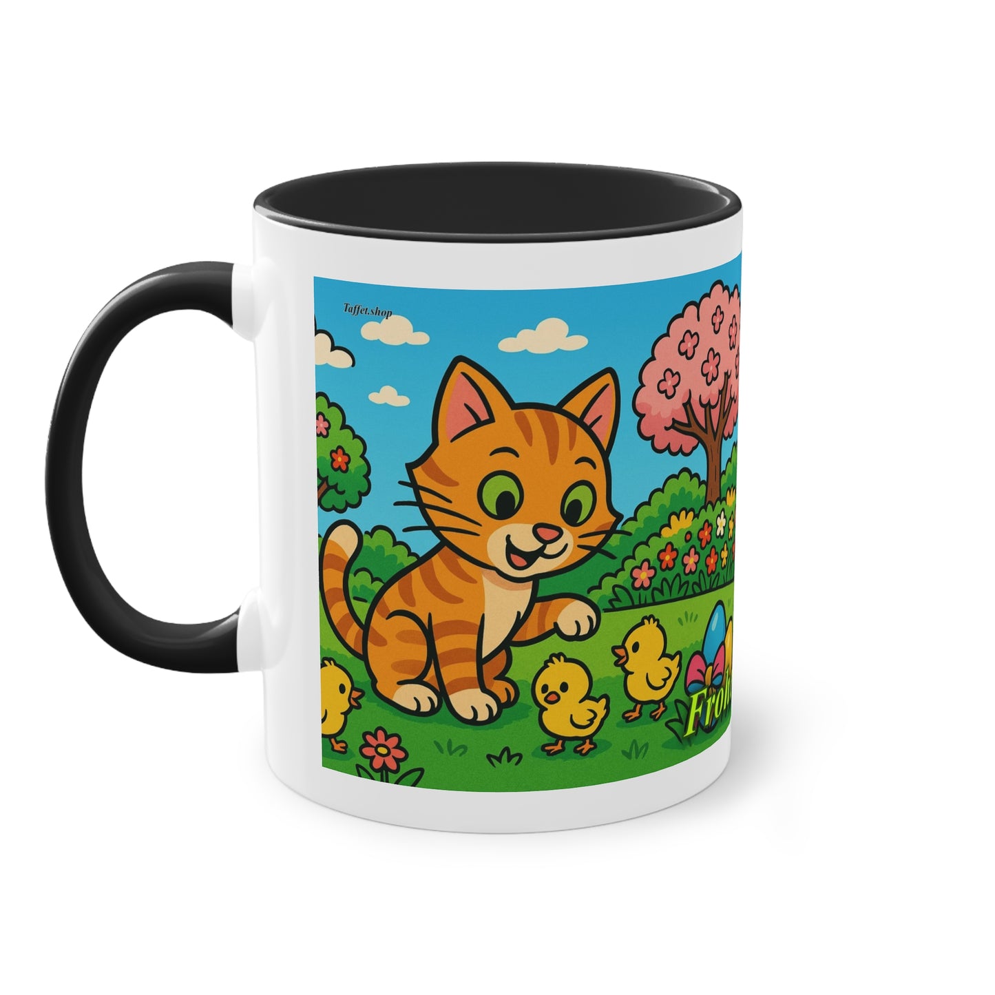 Tasse – „Katze & Küken“, Ostern/Frühling, 325 ml