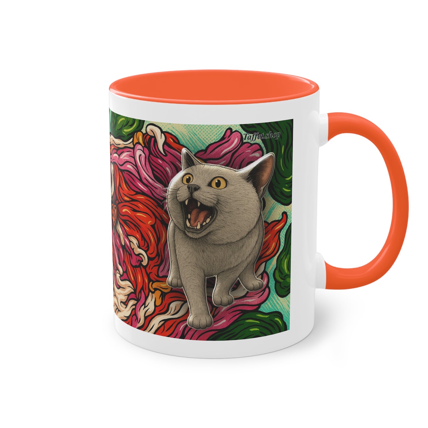 Tasse – Katze BKH/BSH mit Blume im Comic-Stil, 325 ml