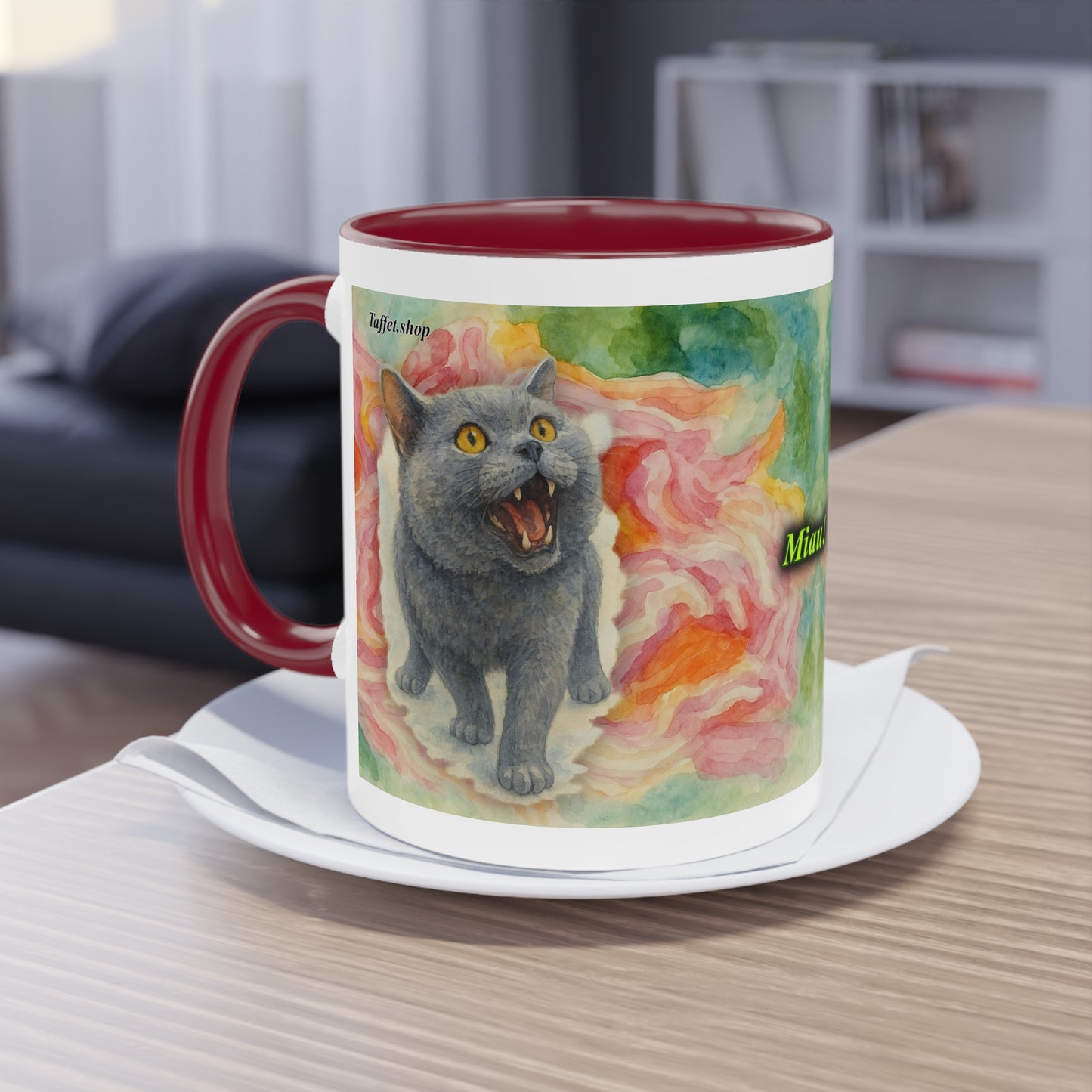 Tasse – Katze BKH/BSH mit Blume im Aquarell-Stil, 325 ml