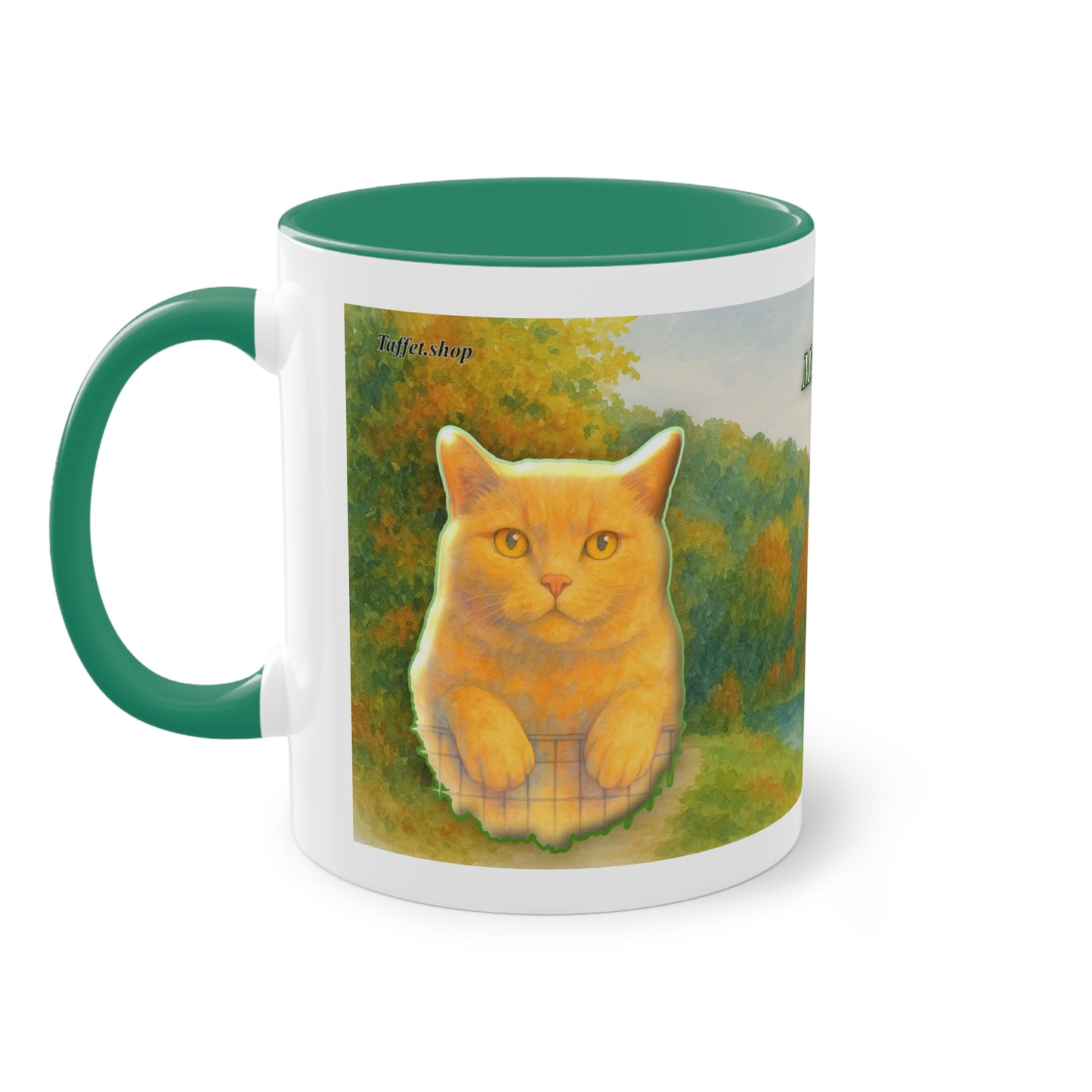 Tasse – Rote Katze mit Bäumen und blauem Himmel im Aquarell-Stil, 325 ml