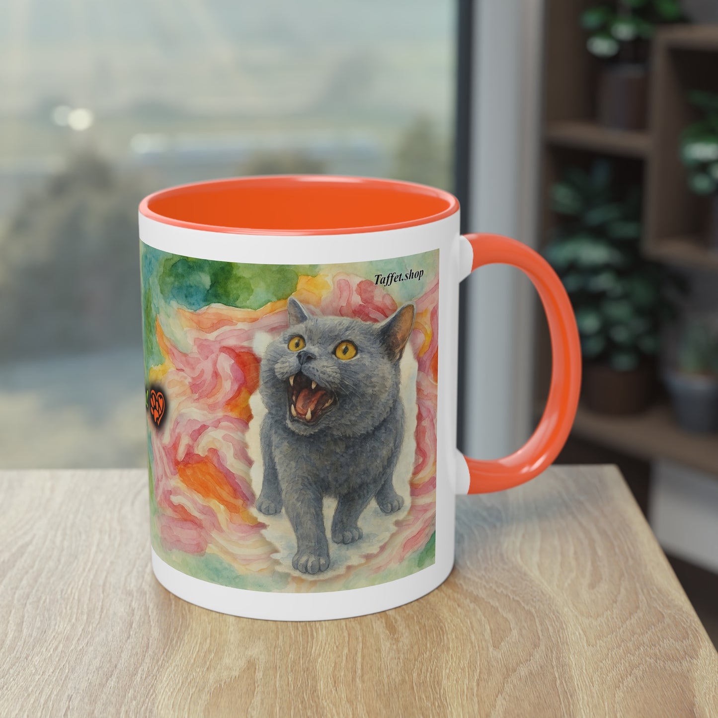 Tasse – Katze BKH/BSH mit Blume im Aquarell-Stil, 325 ml