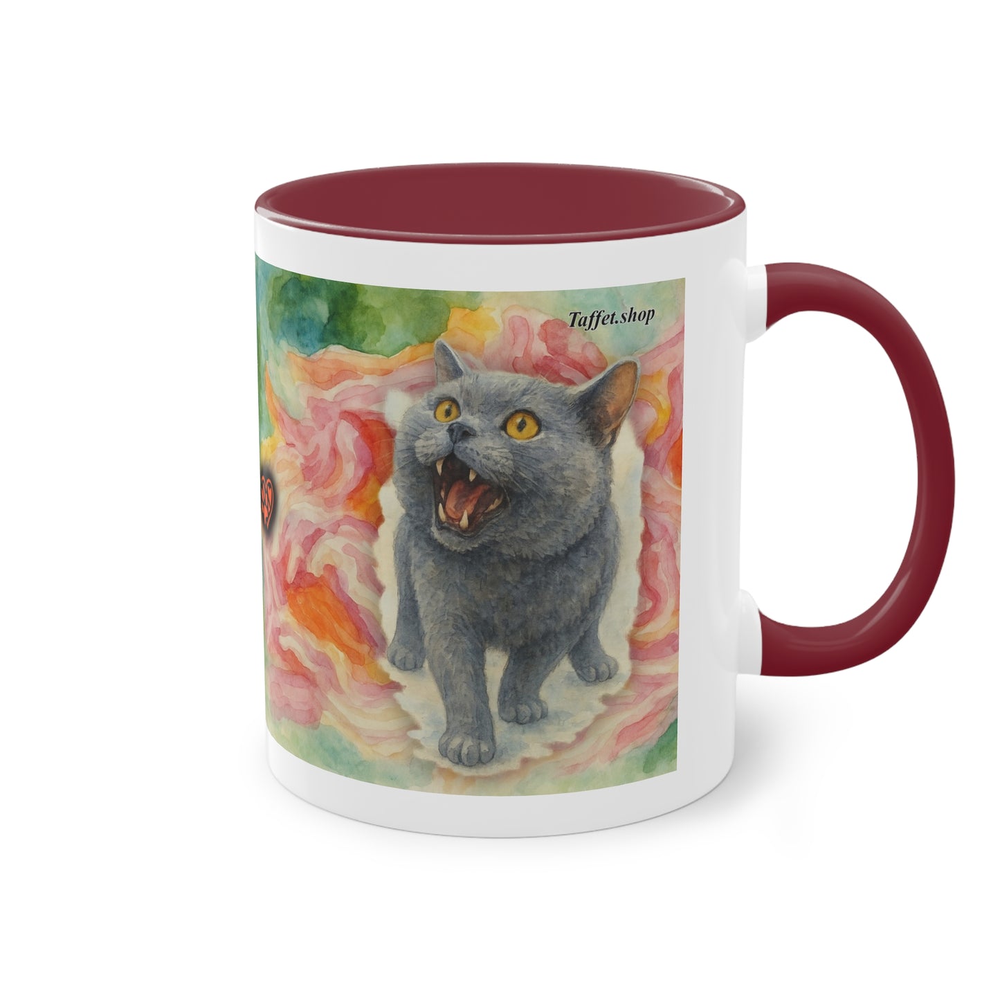 Tasse – Katze BKH/BSH mit Blume im Aquarell-Stil, 325 ml
