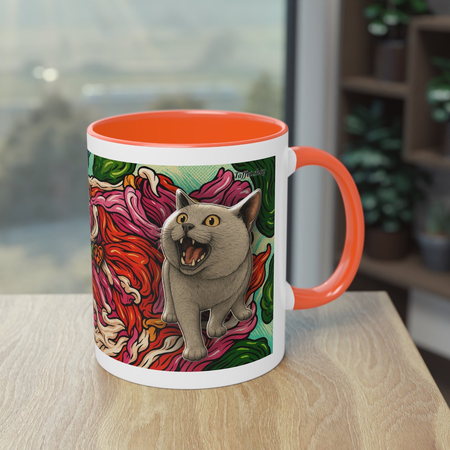 Tasse – Katze BKH/BSH mit Blume im Comic-Stil, 325 ml