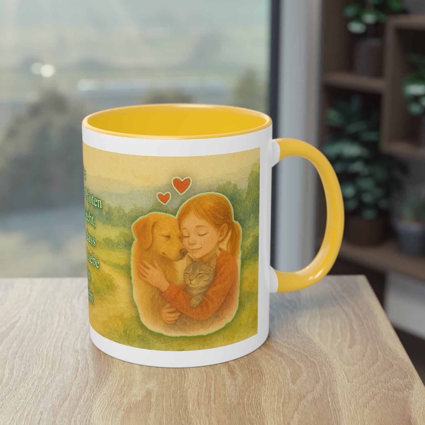 Animal protection mug: Love between Girl, Dog & Cat