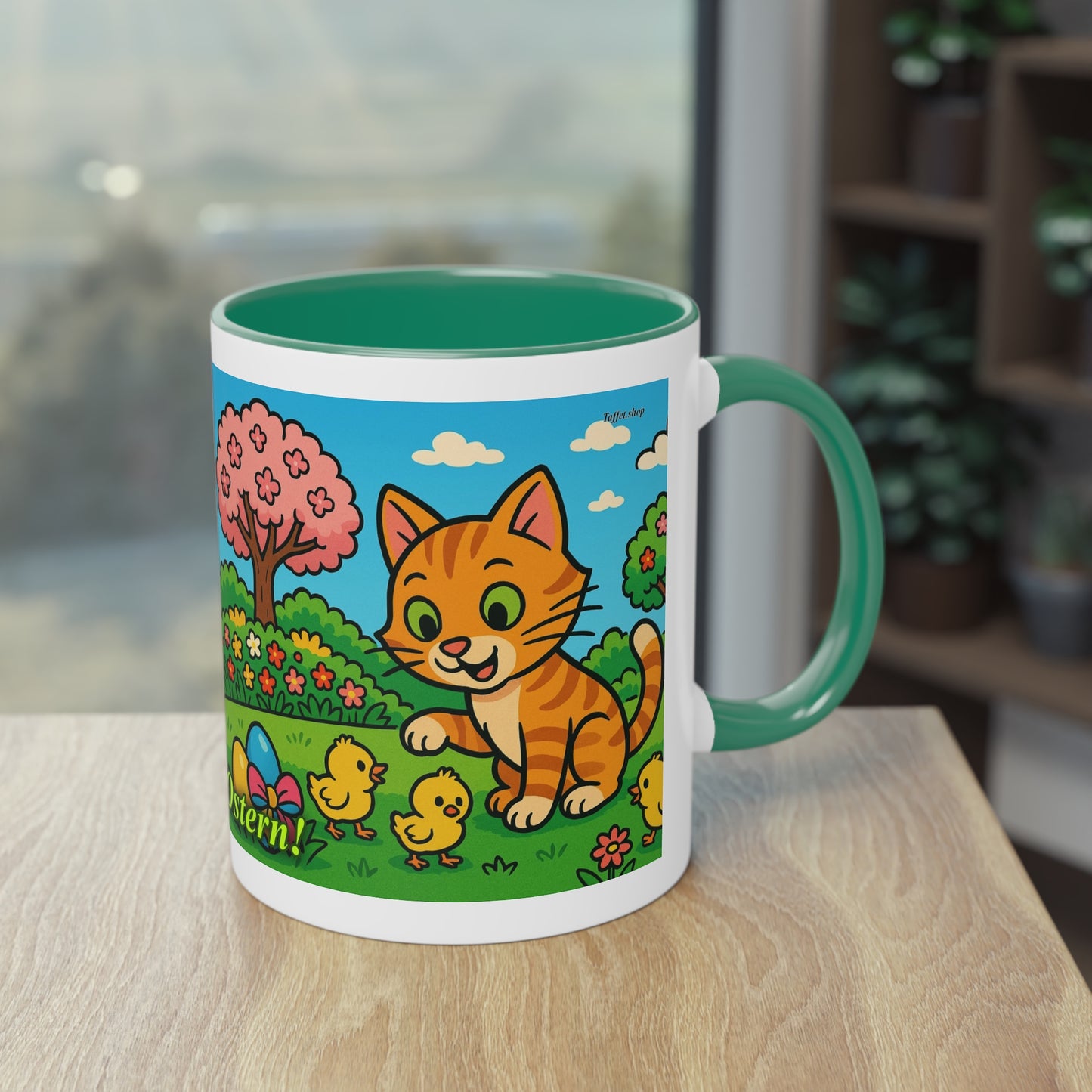 Tasse – „Katze & Küken“, Ostern/Frühling, 325 ml